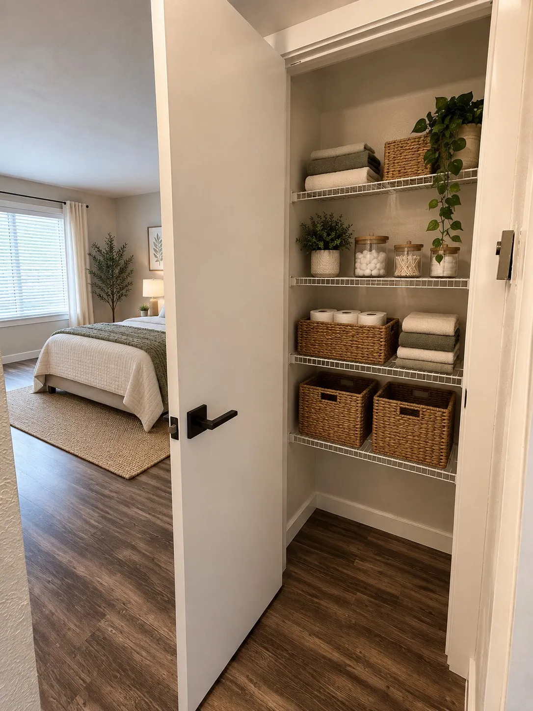 Interior storage closet featuring wire shelving