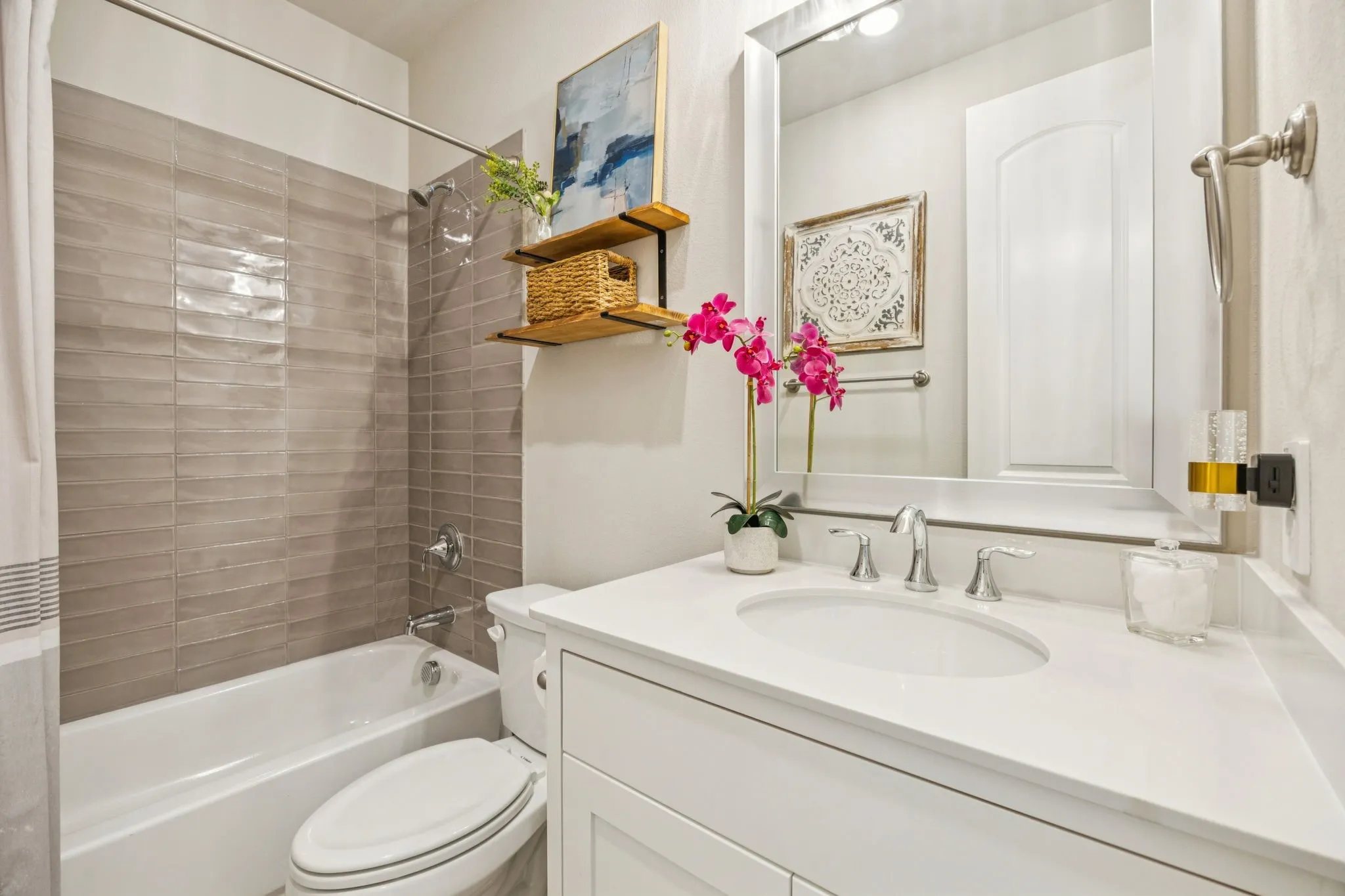 Stylish Full Bath Featuring Wide-Format Tile
