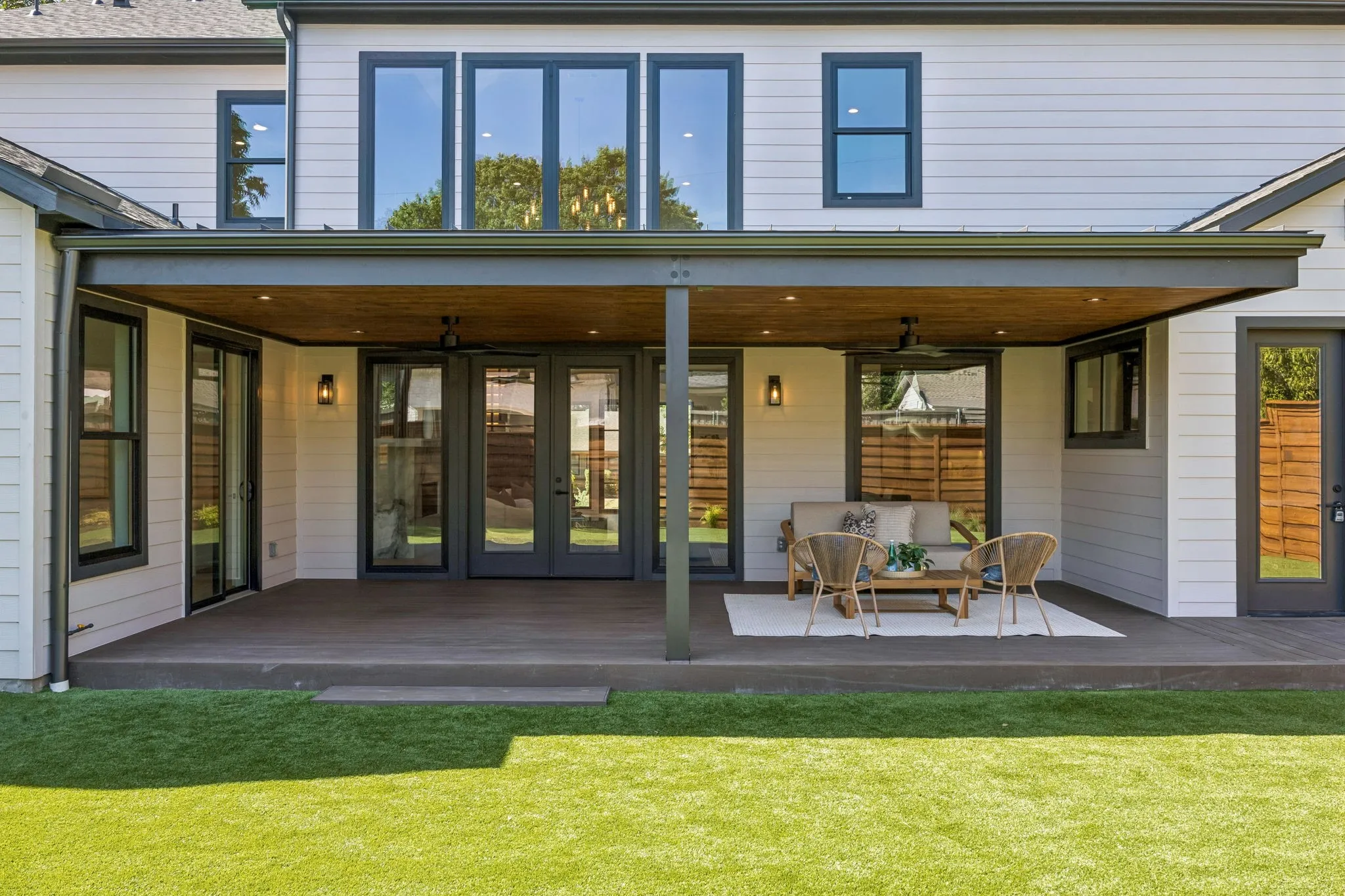 High quality artificial turf in the backyard