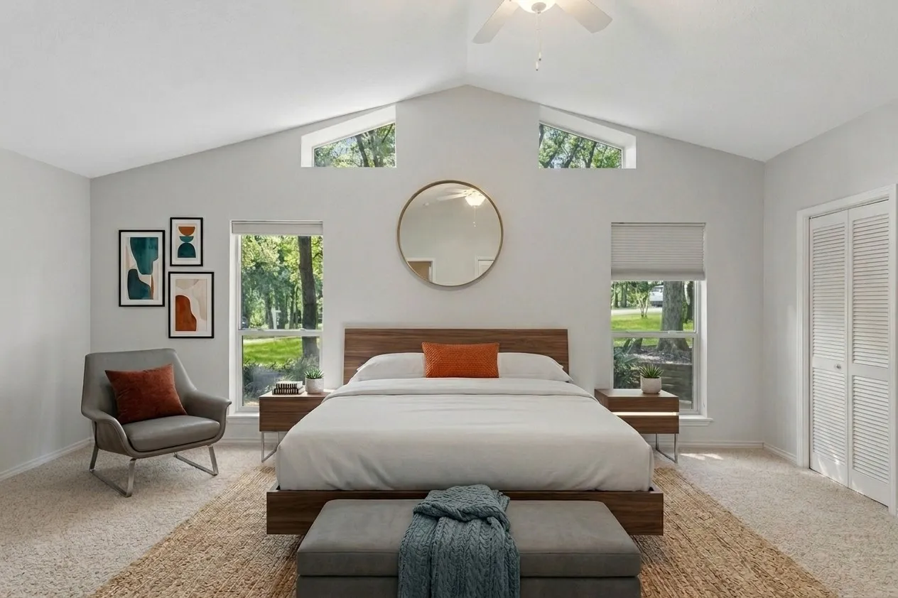 Digitally Staged. Primary Bedroom.