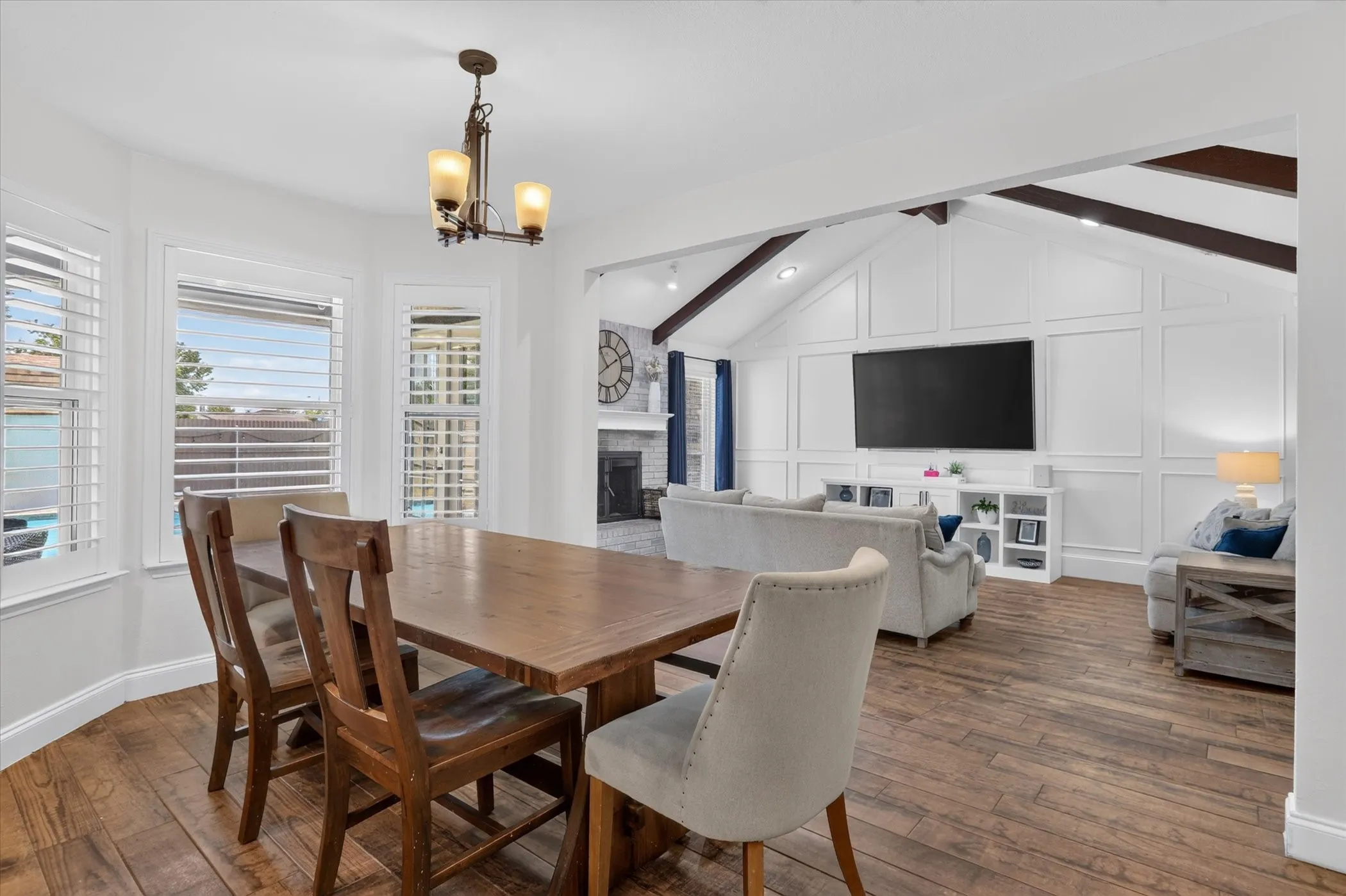 Wood-finish tile flooring throughout