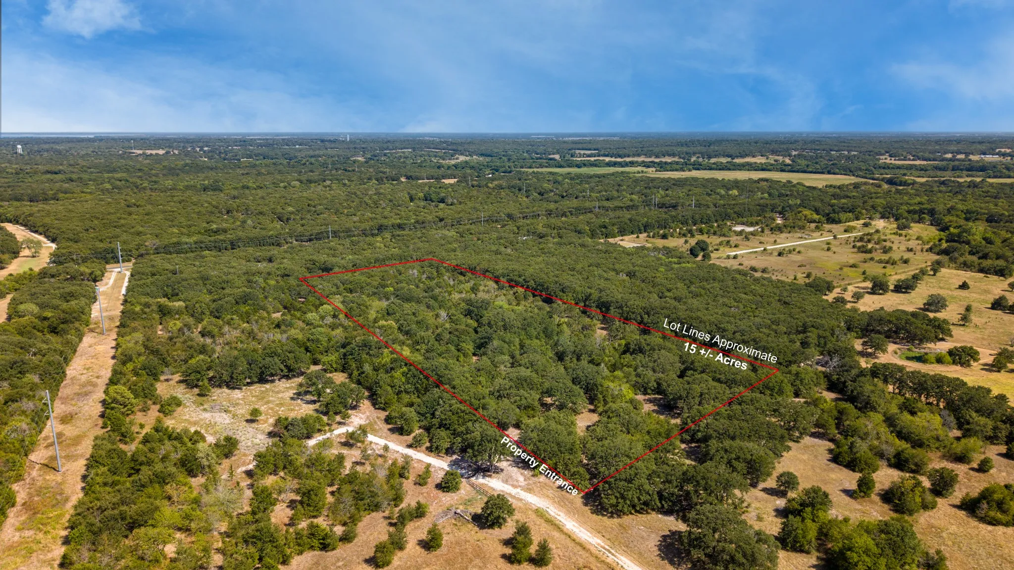 Expansive land parcel featuring dense tree coverage, open clearings, and a defined property boundary