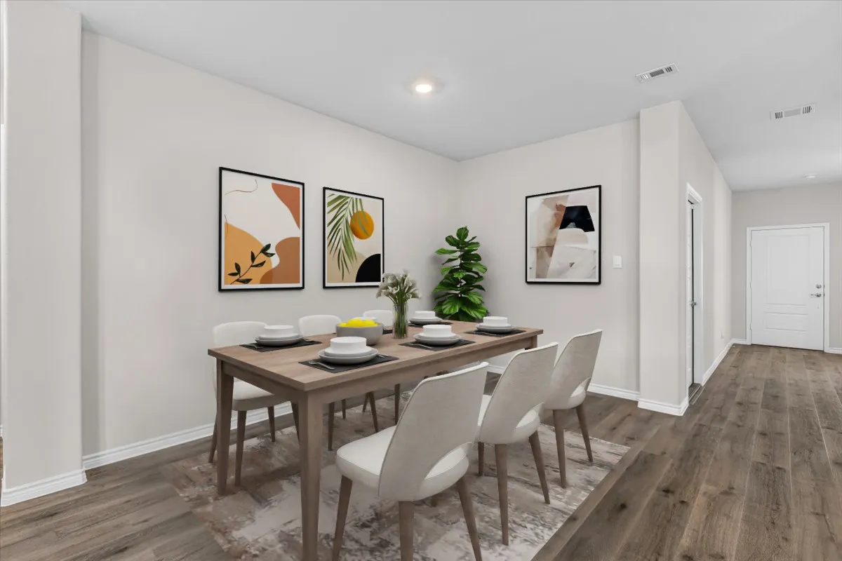 Open and spacious dining area, virtually staged to show the potential