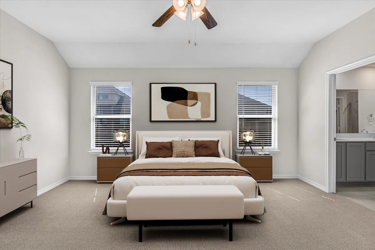 Elegant master retreat, virtually staged to show the potential