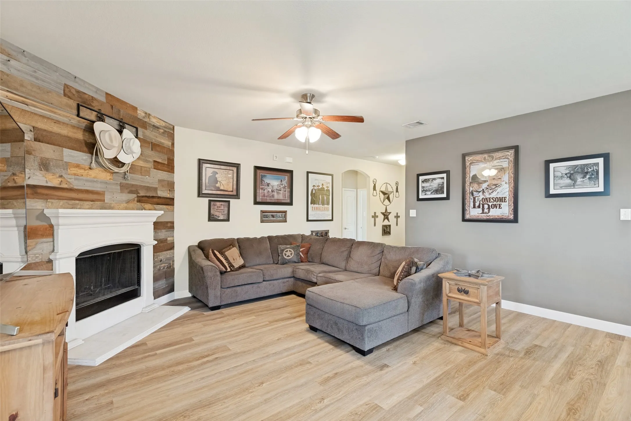 Living area featuring a fireplace.