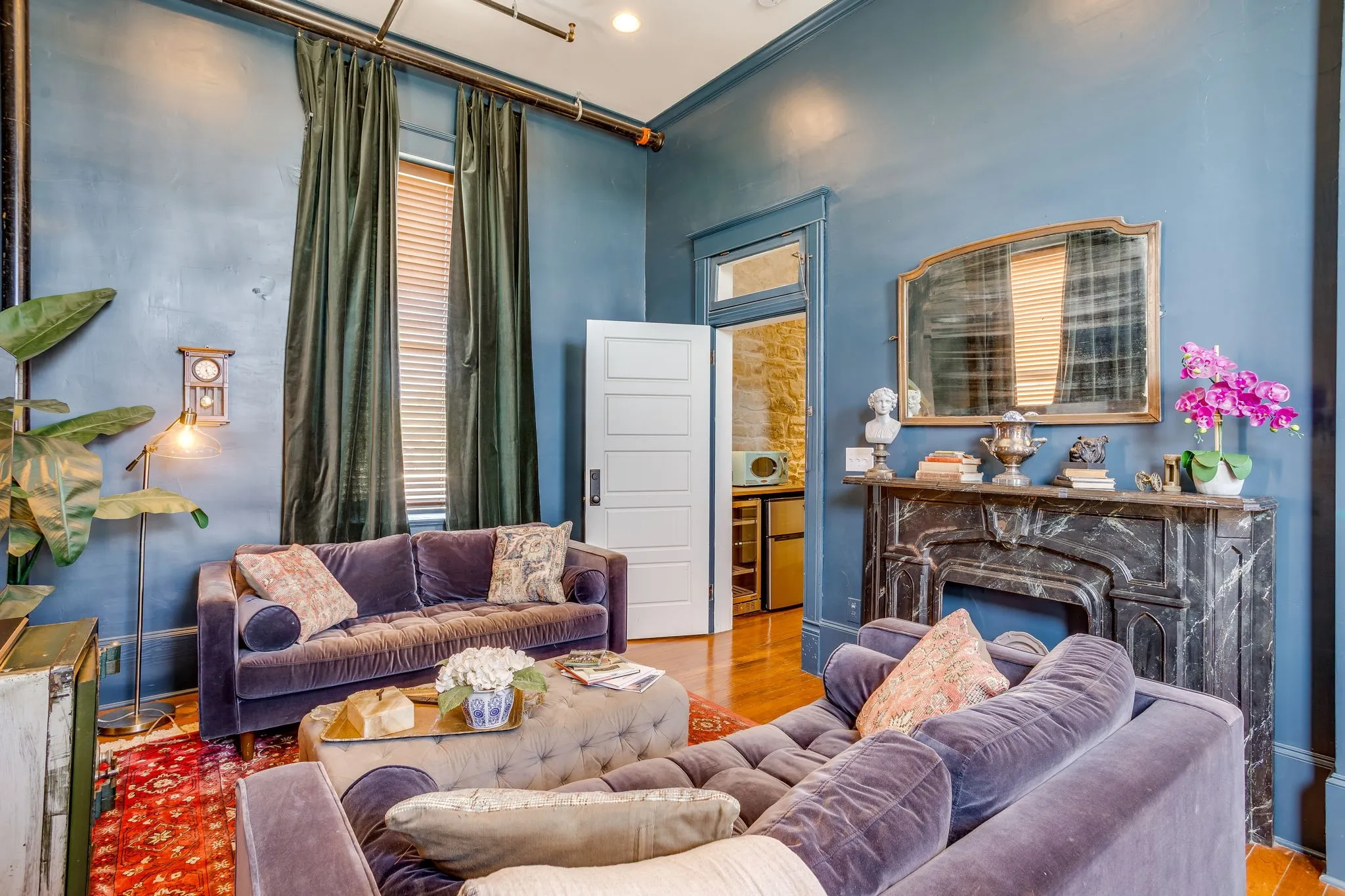 The high ceilings and gorgeous windows add to the drama of this space.