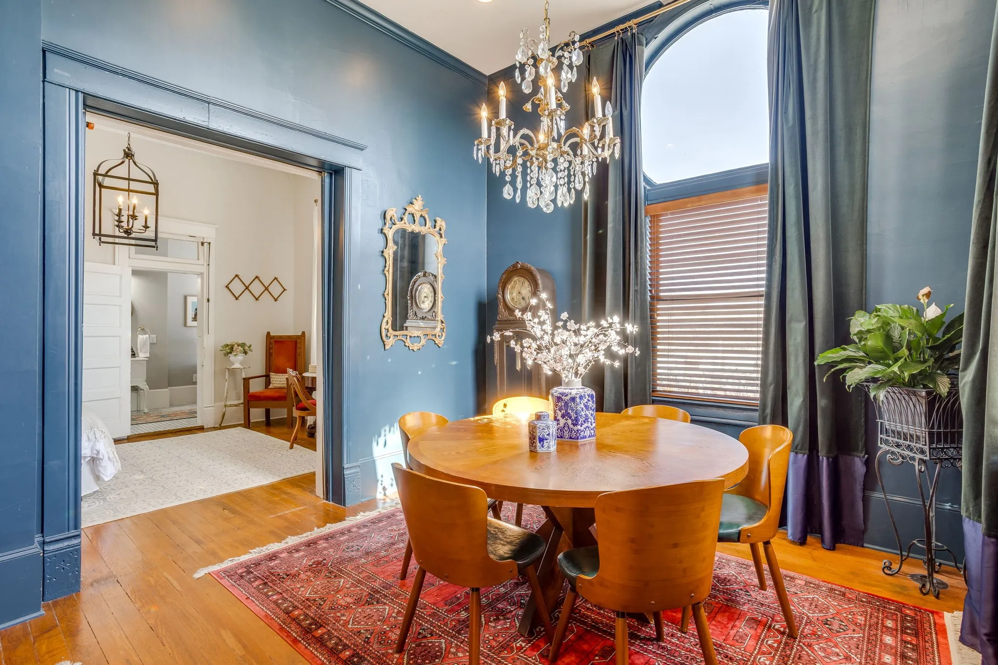 Sliding, pocket doors close off the bedroom area.
