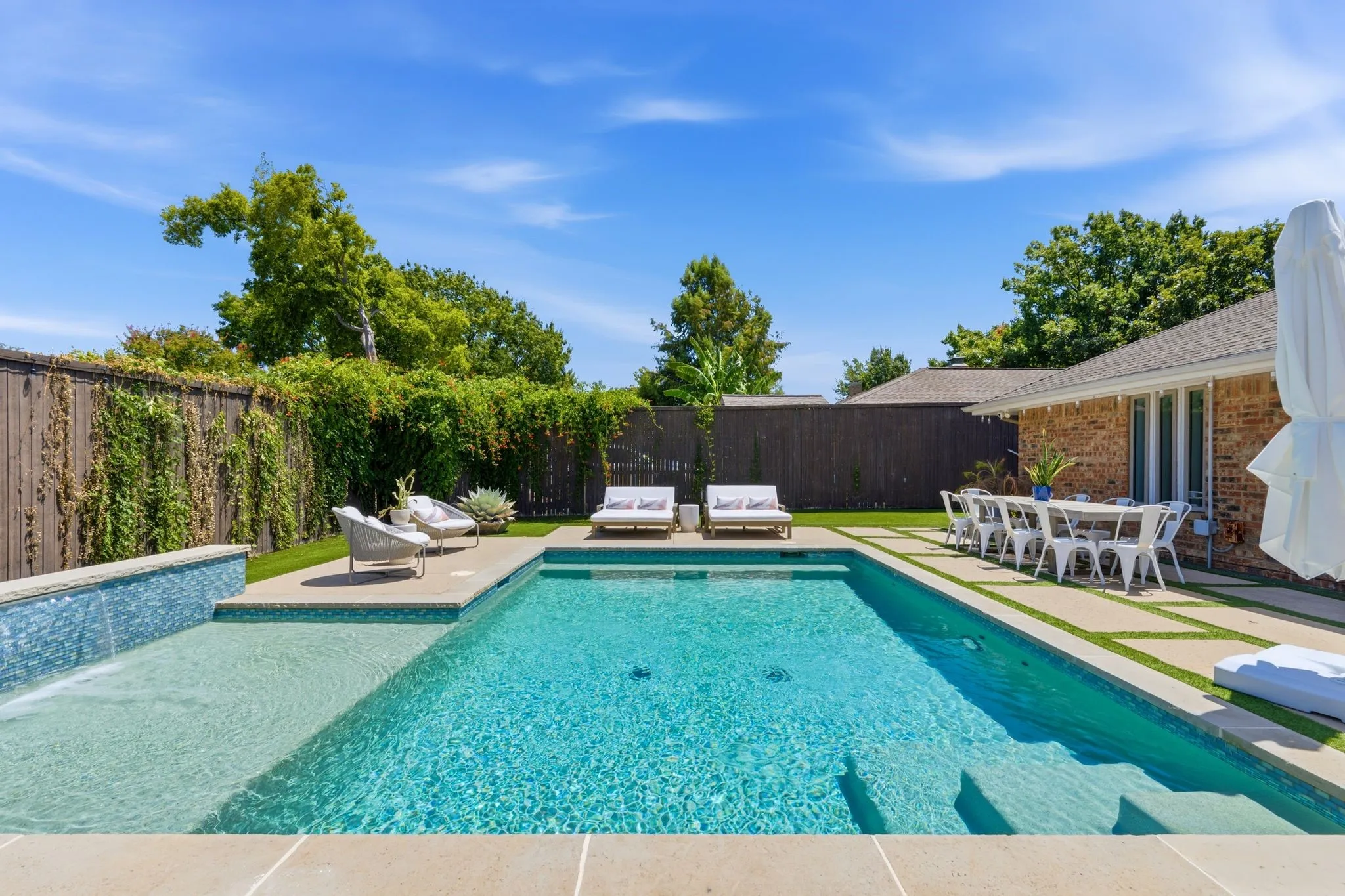 A lounge space inside the pool