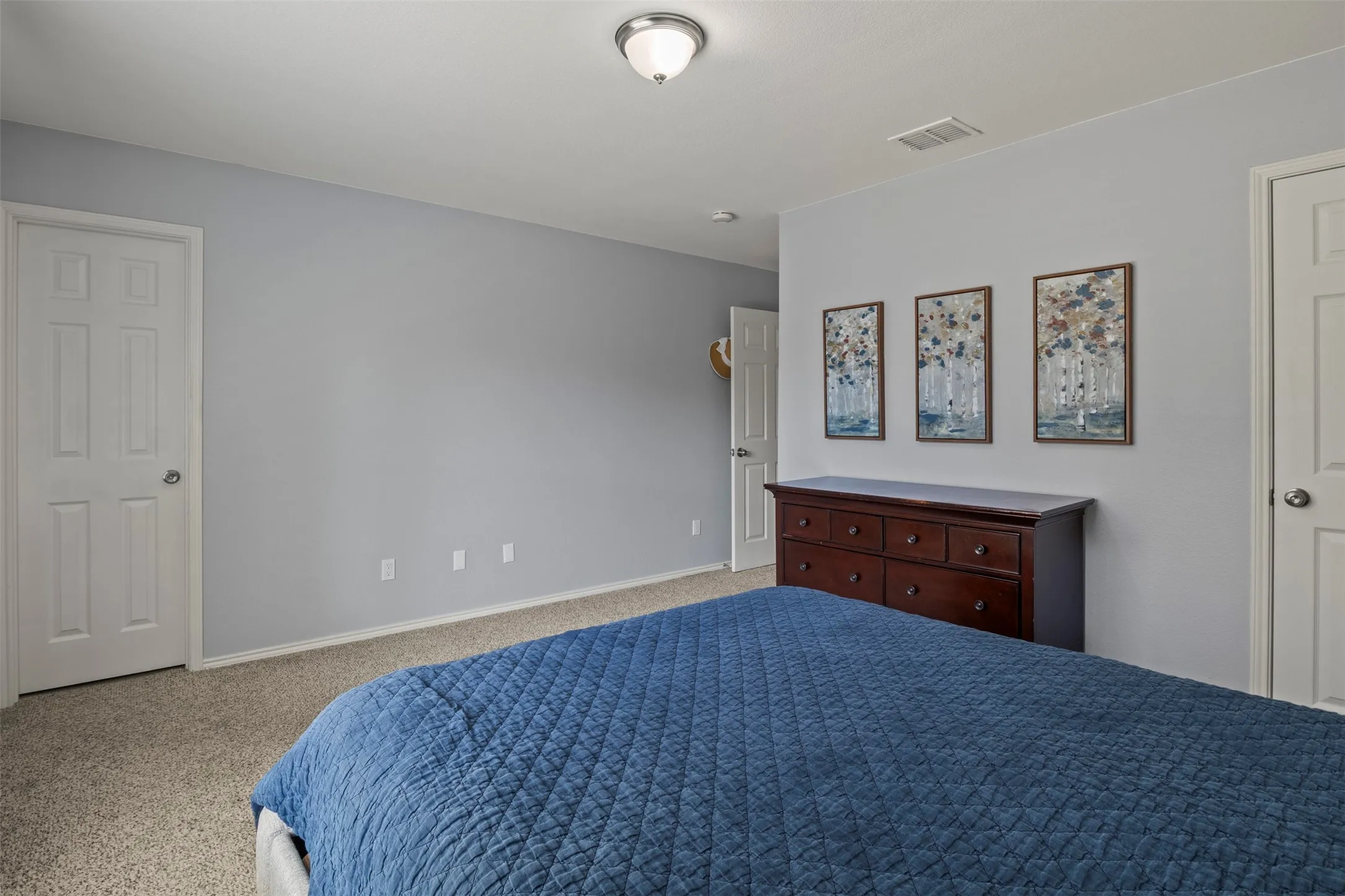 Neutral wall colors with textured carpeting