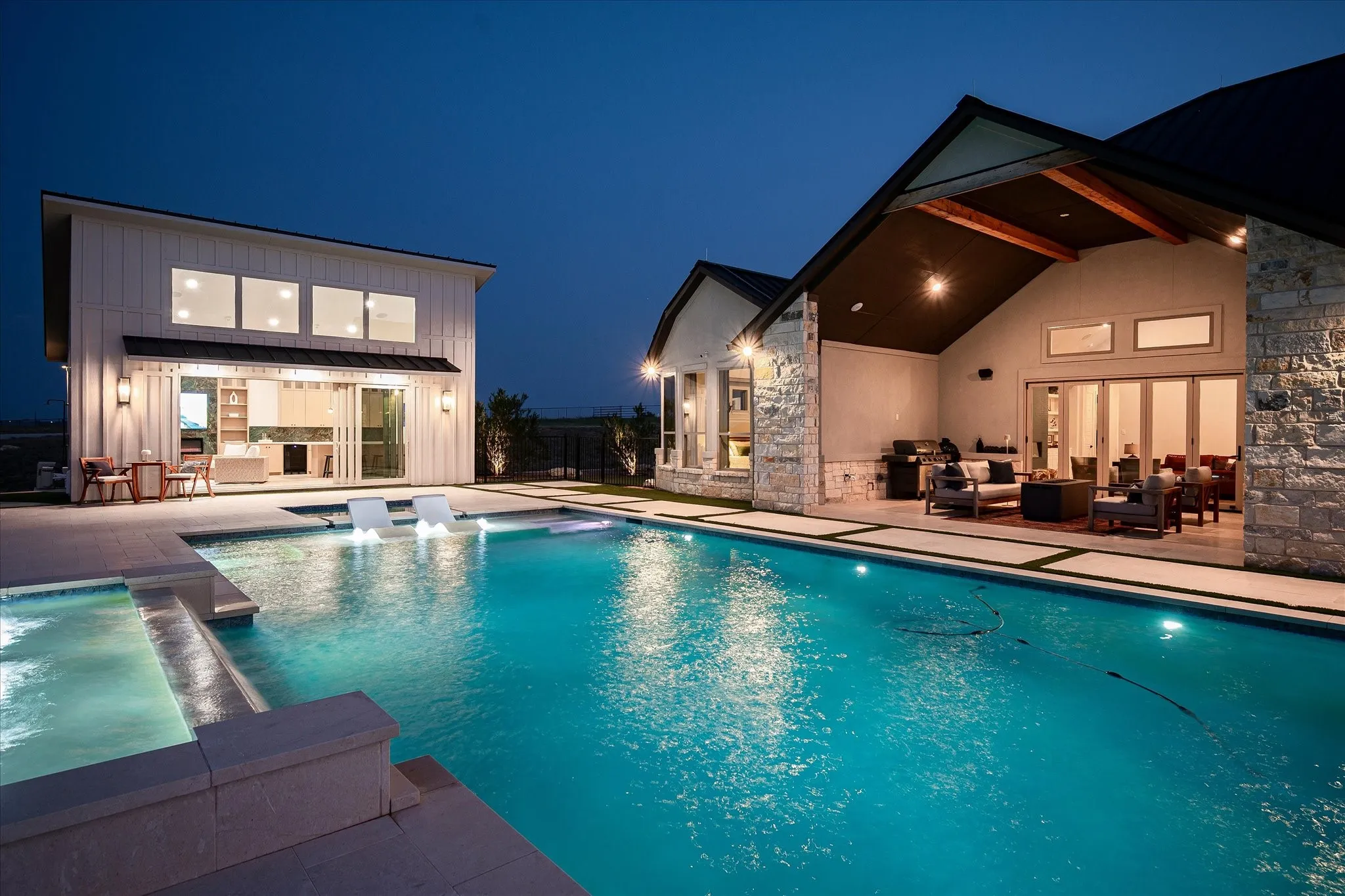 Pool house ready for an evening pool party!