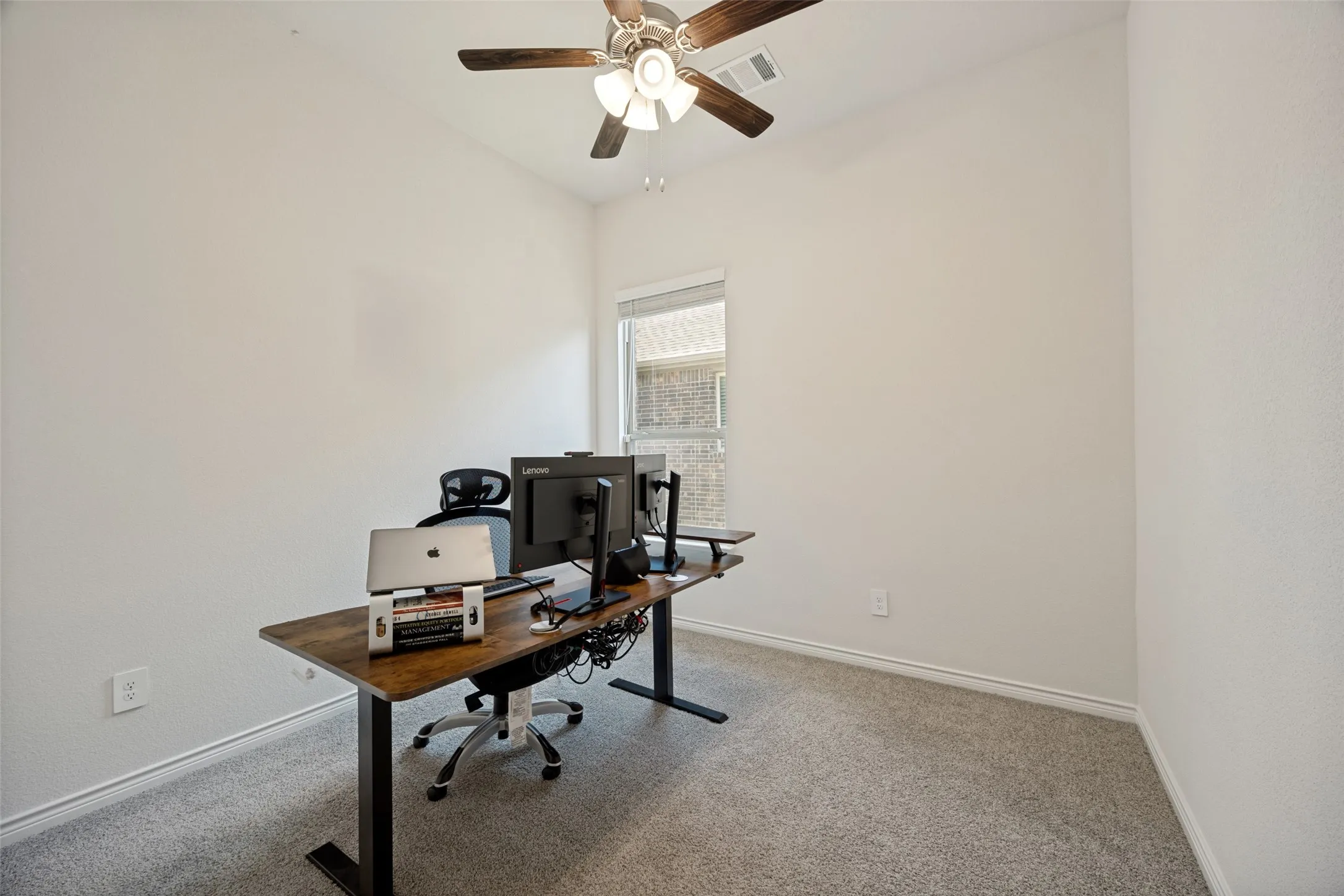 Recessed window featuring horizontal blinds