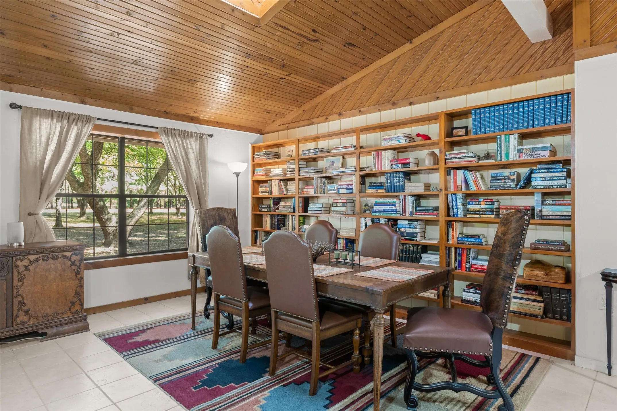 Wal of built in shelves gives great character to the space