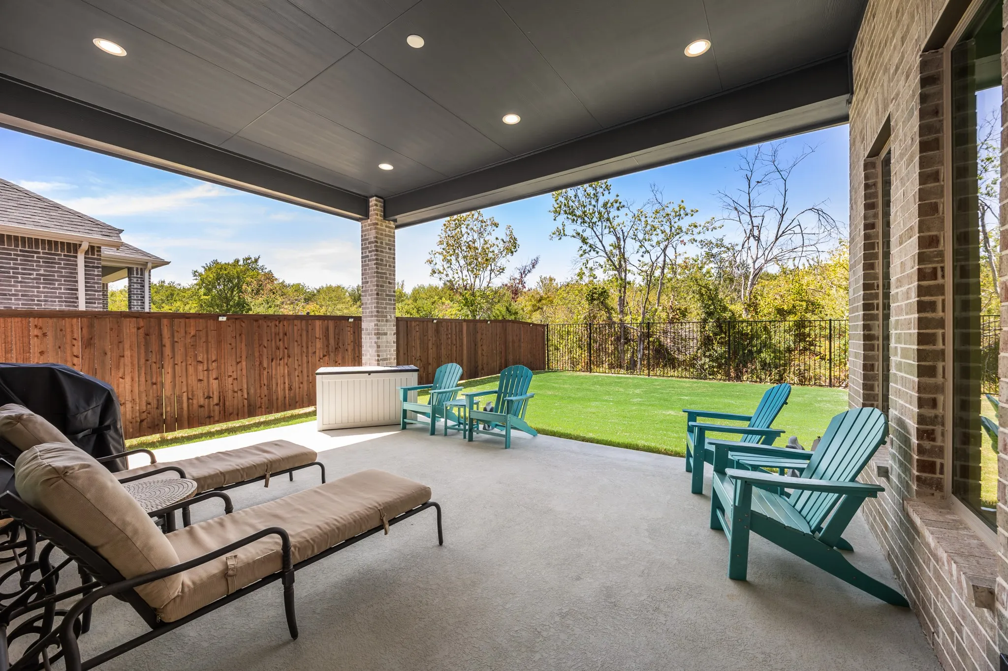 Private covered patio with Greenbelt view