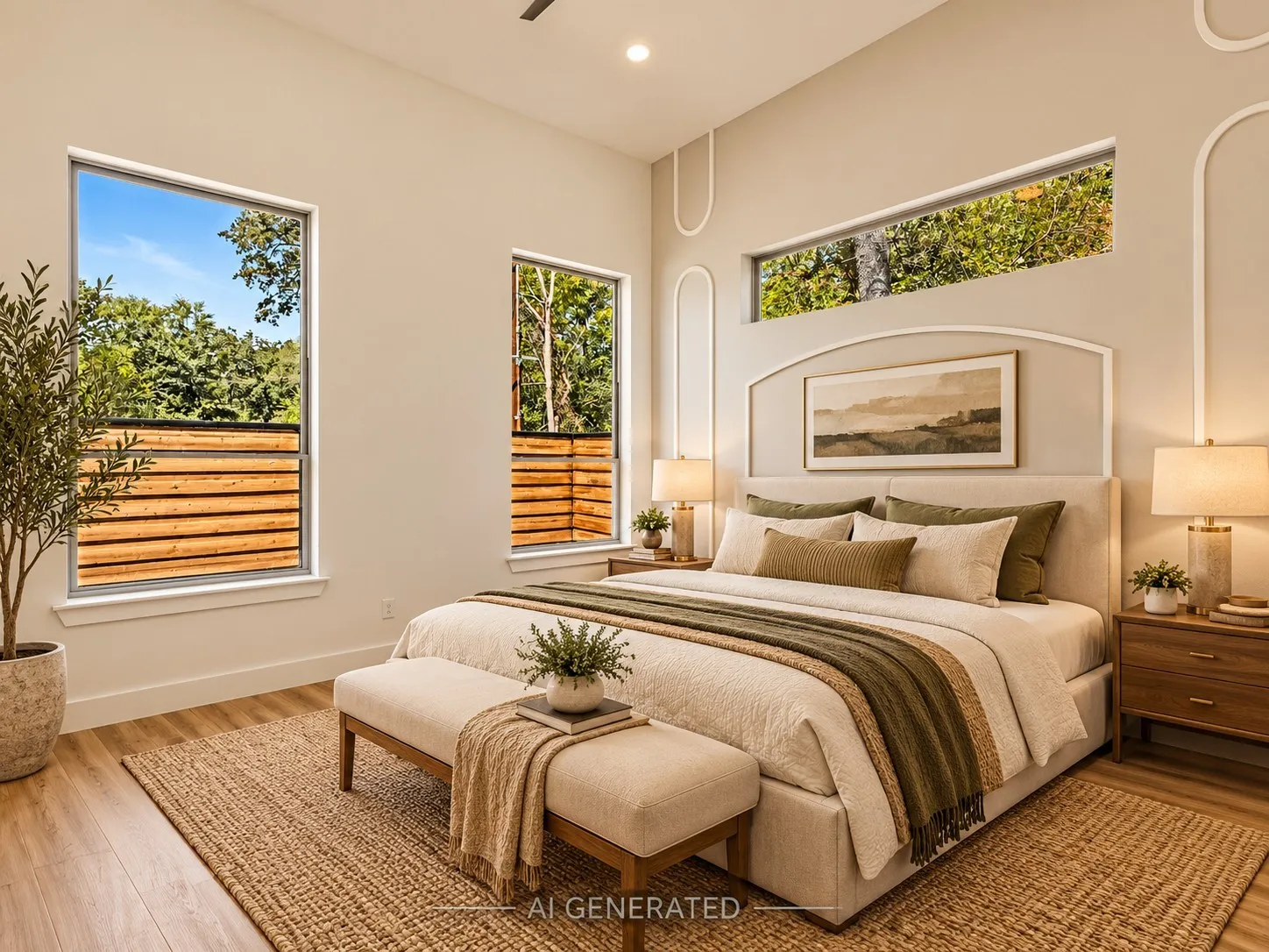 High ceilings with decorative wall molding, wood-finish flooring, and multiple windows providing natural illumination