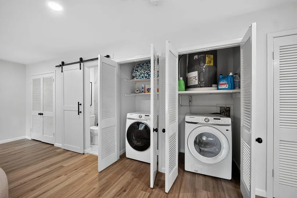 Wood-finish flooring with white walls