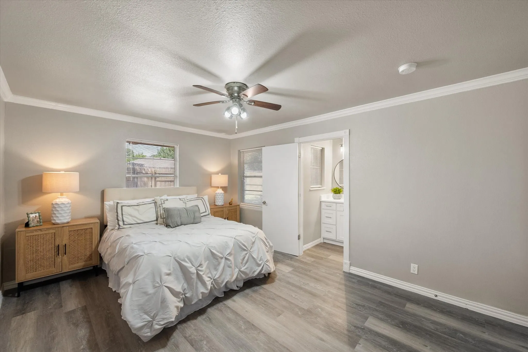 Primary bedroom with lots of space, updated bath