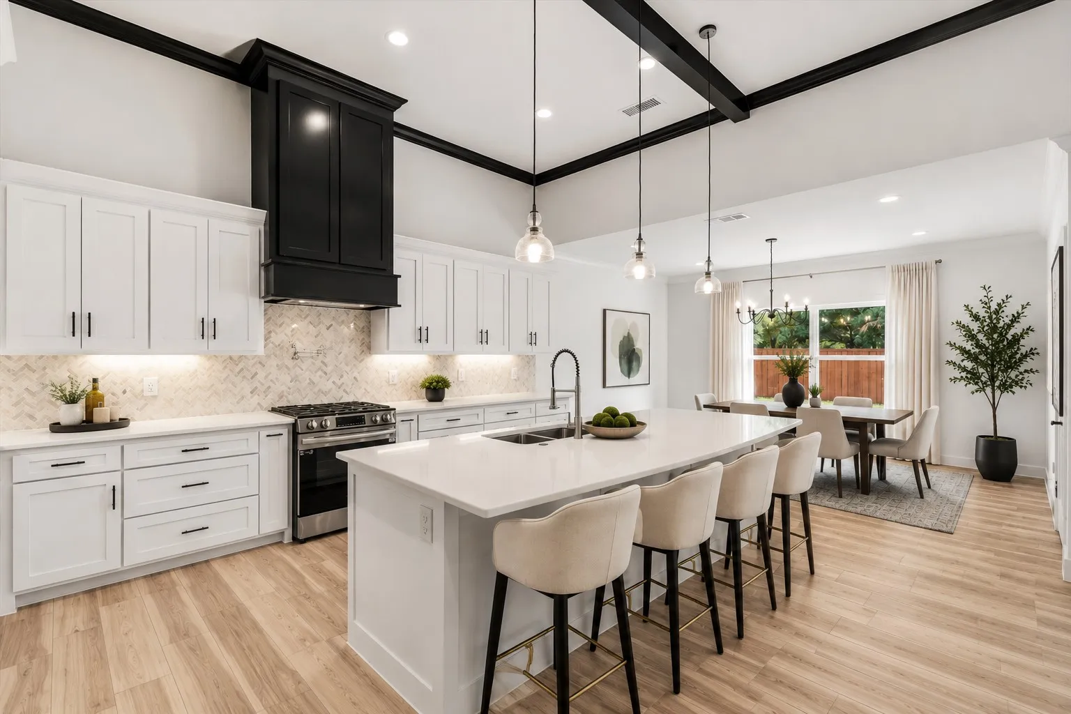 Virtually staged Kitchen to dining room