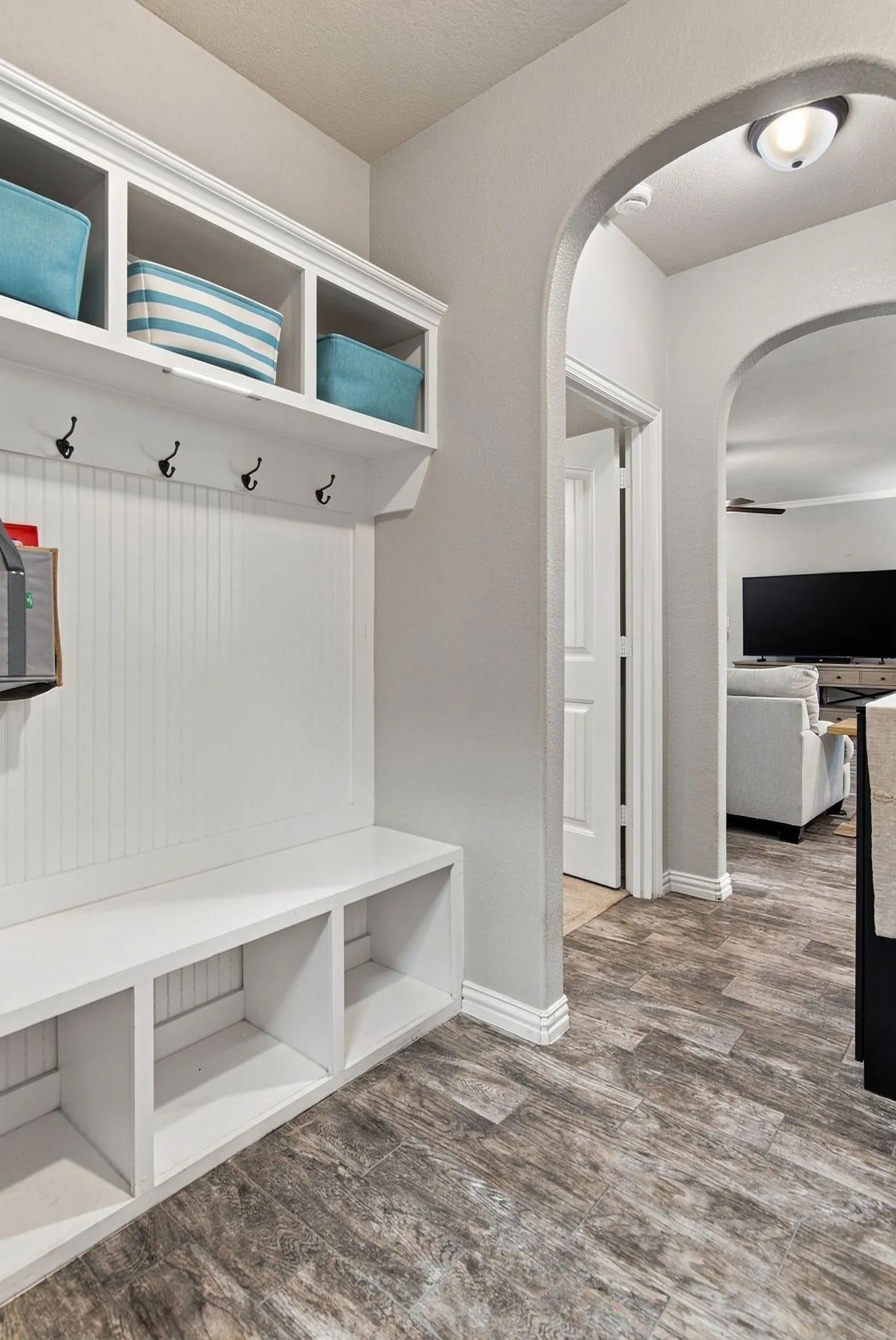 Entry from your garage is the perfect spot for backpacks, shoes, pet leashes, all the stuff!