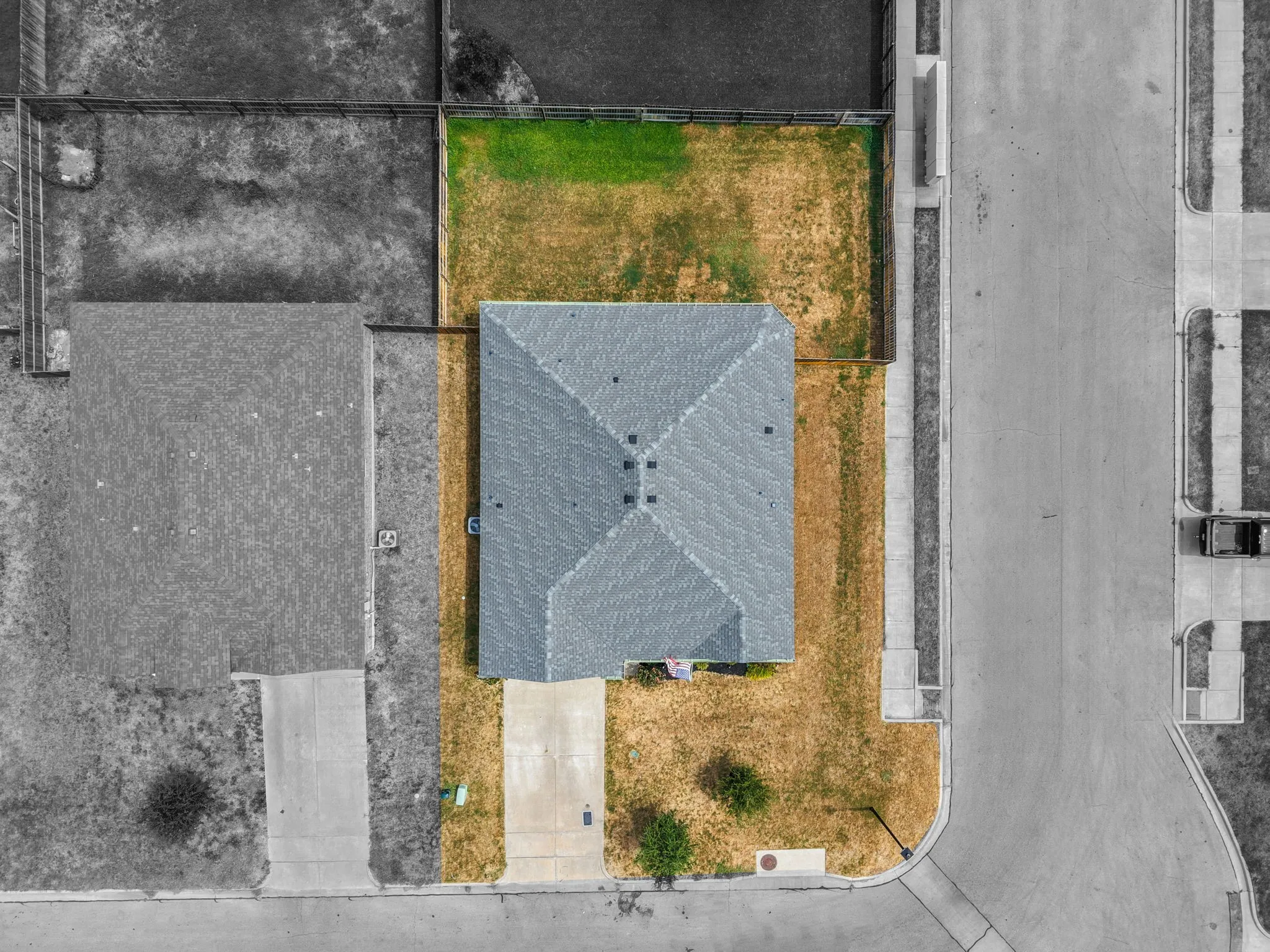 Asphalt shingle roof with multiple gables