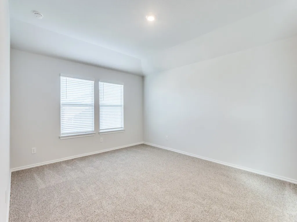 Recessed lighting, light-colored carpeting, and a tray ceiling