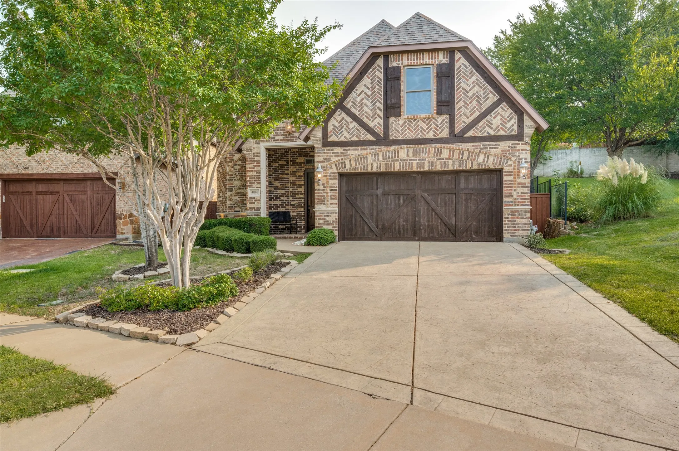 Brick and stone exterior with decorative timber accents