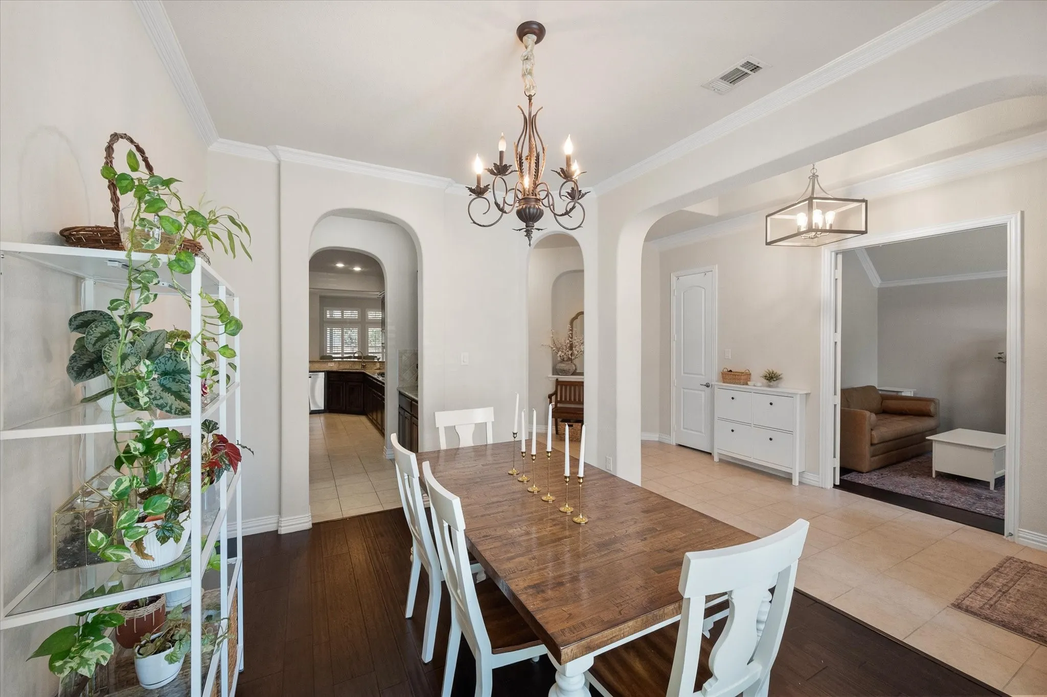 Dining area facing office, hallway and kitchen area