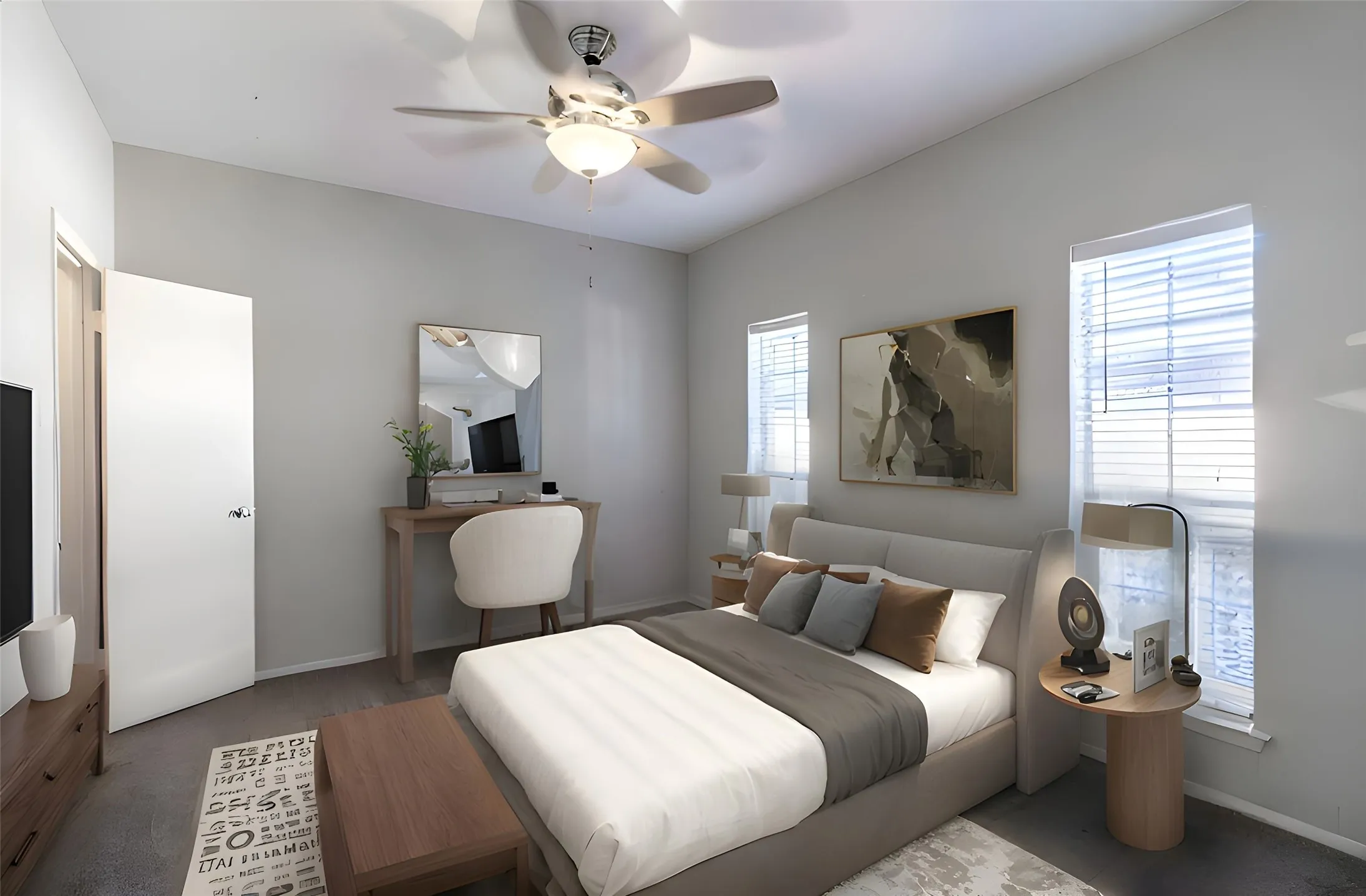 Virtual Staging -Bedroom with baseboards and a ceiling fan