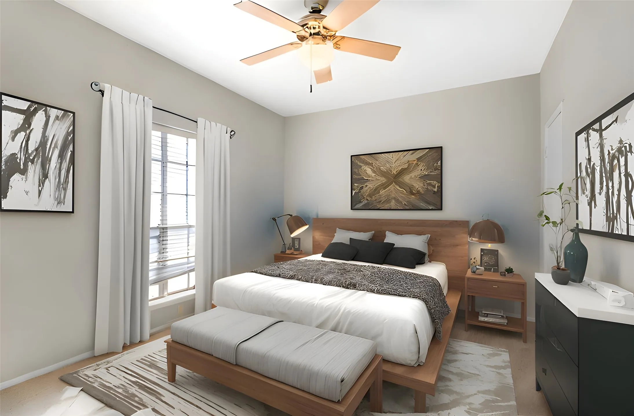 Virtual Staging -Bedroom with ceiling fan and baseboards