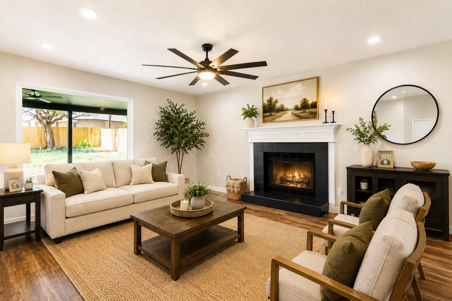 The living area is open concept with the dining and the kitchen.