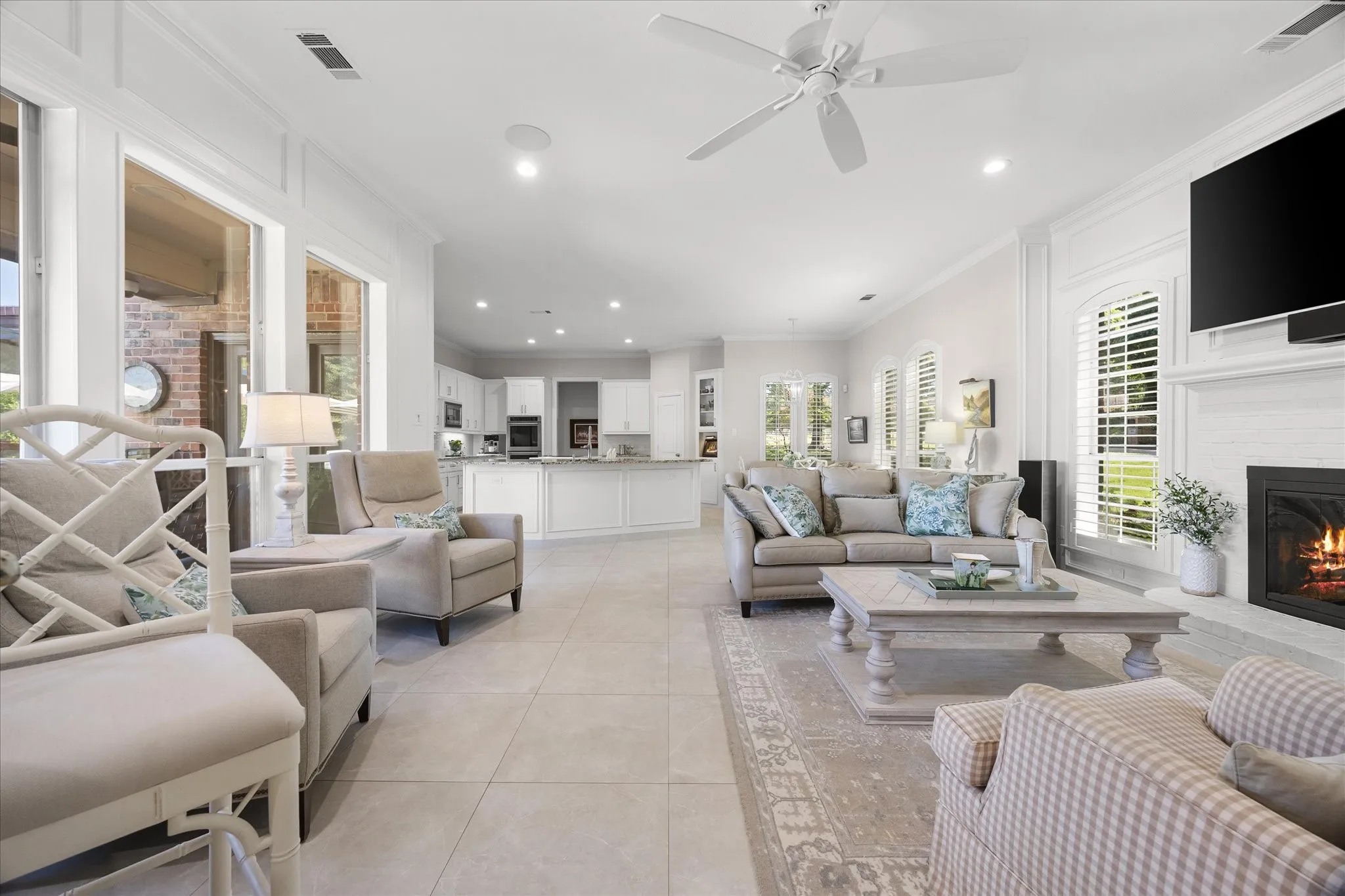 Stunning family room opens onto kitchen and breakfast area