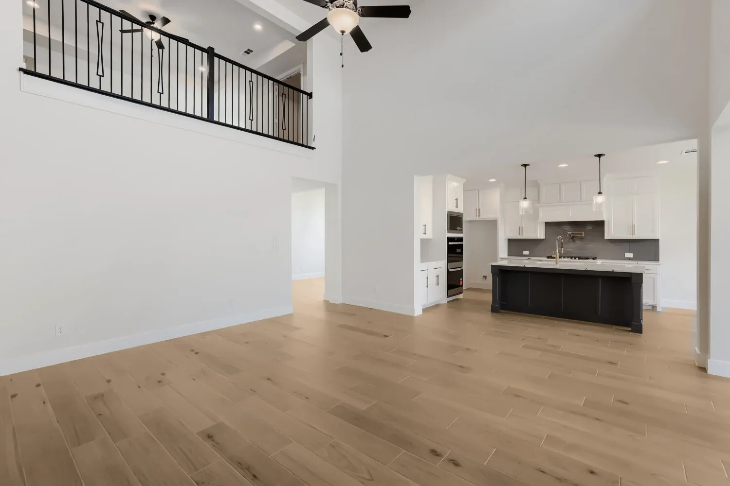 Large open family room looking into the kitchen