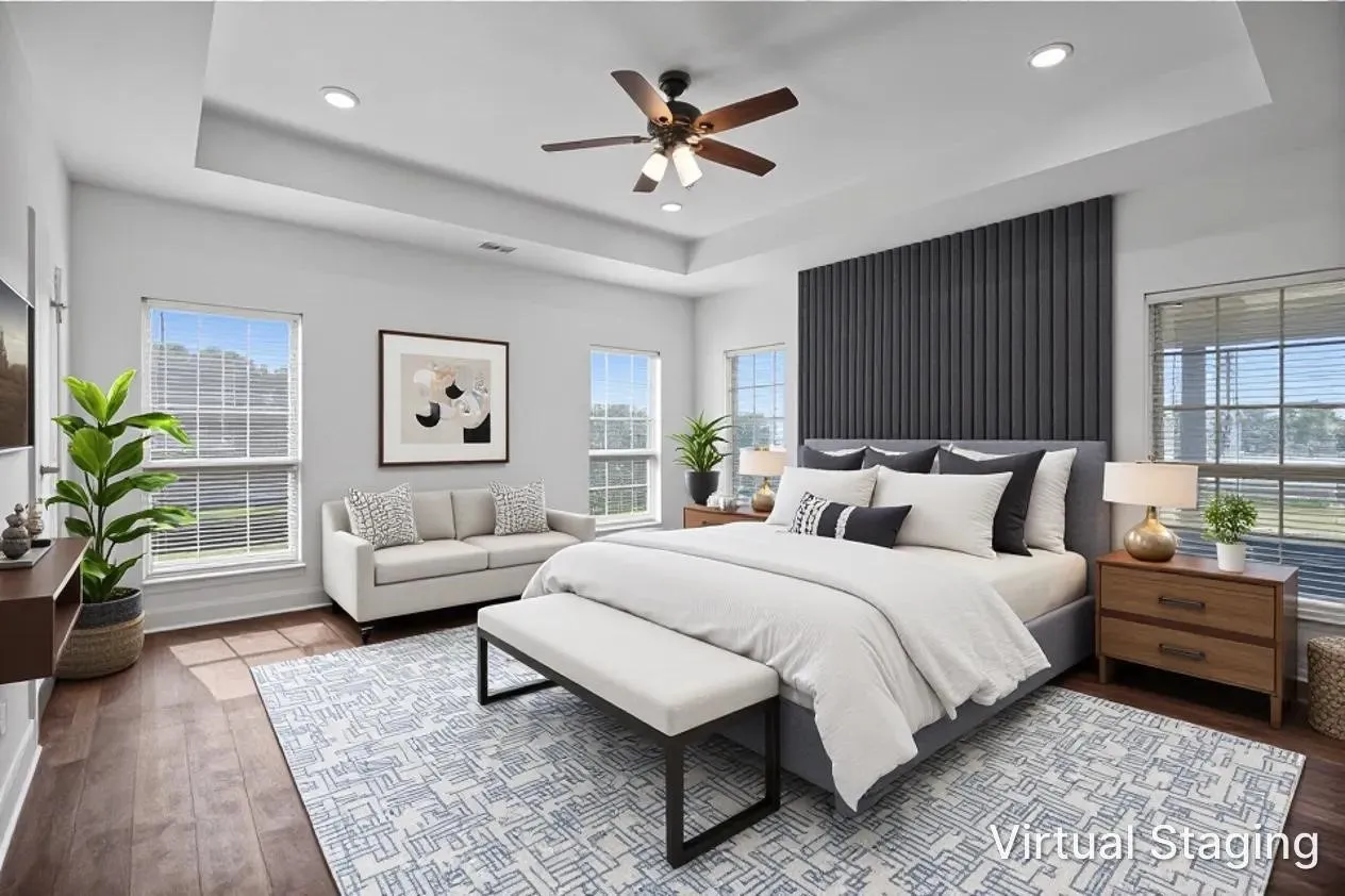 Digitally Staged Primary Bedroom