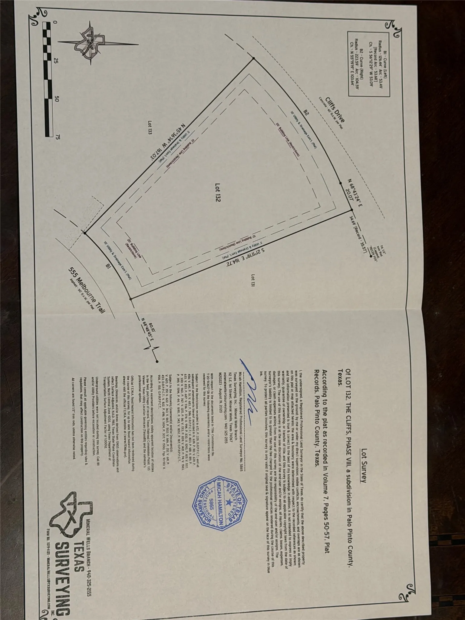 Lot Survey. Detailing the boundaries and geographical features of the property
