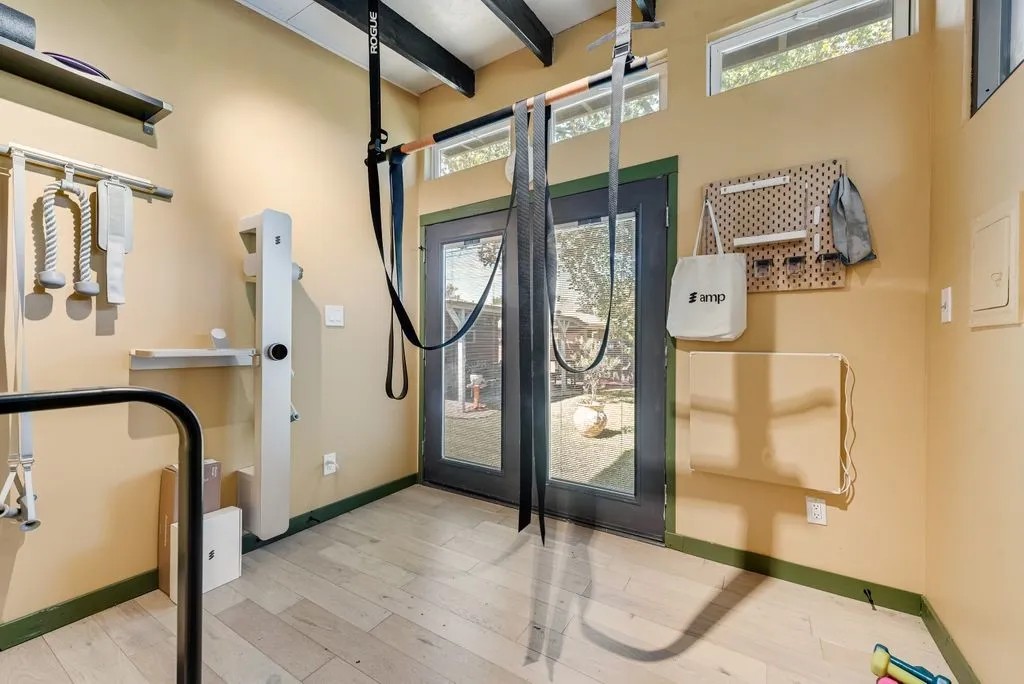 Inside the backyard studio which is currently used as an exercise space.
