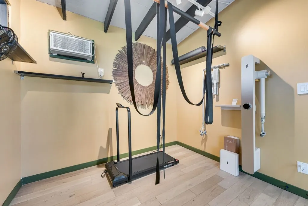 Inside the backyard studio which is currently used as an exercise space.