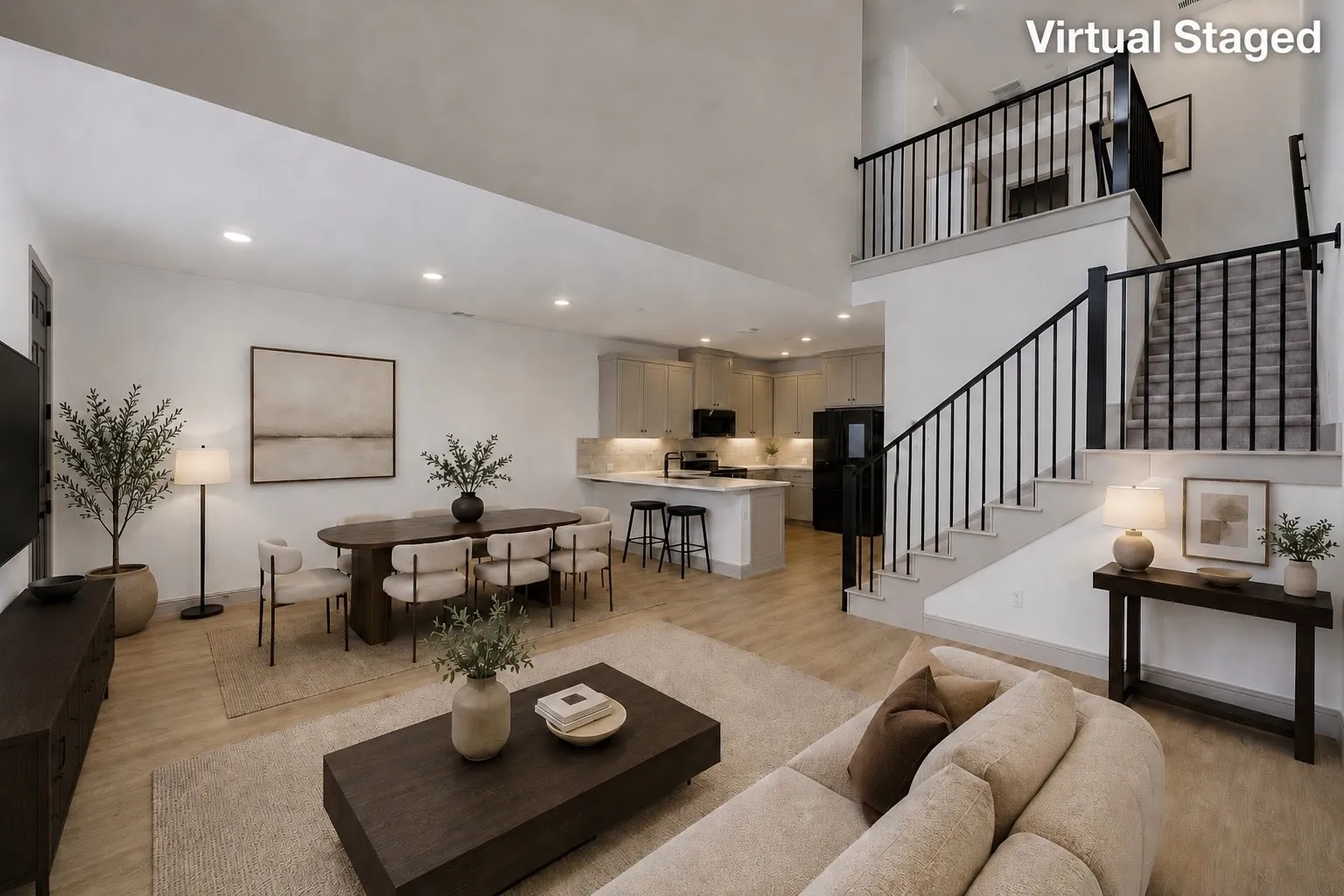 Virtual Staged - Open-concept living room & Dining area