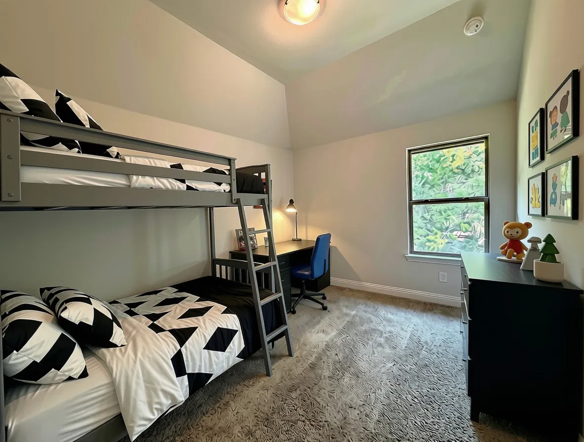 Bed 2 at rear has vaulted ceilings and its own bathroom