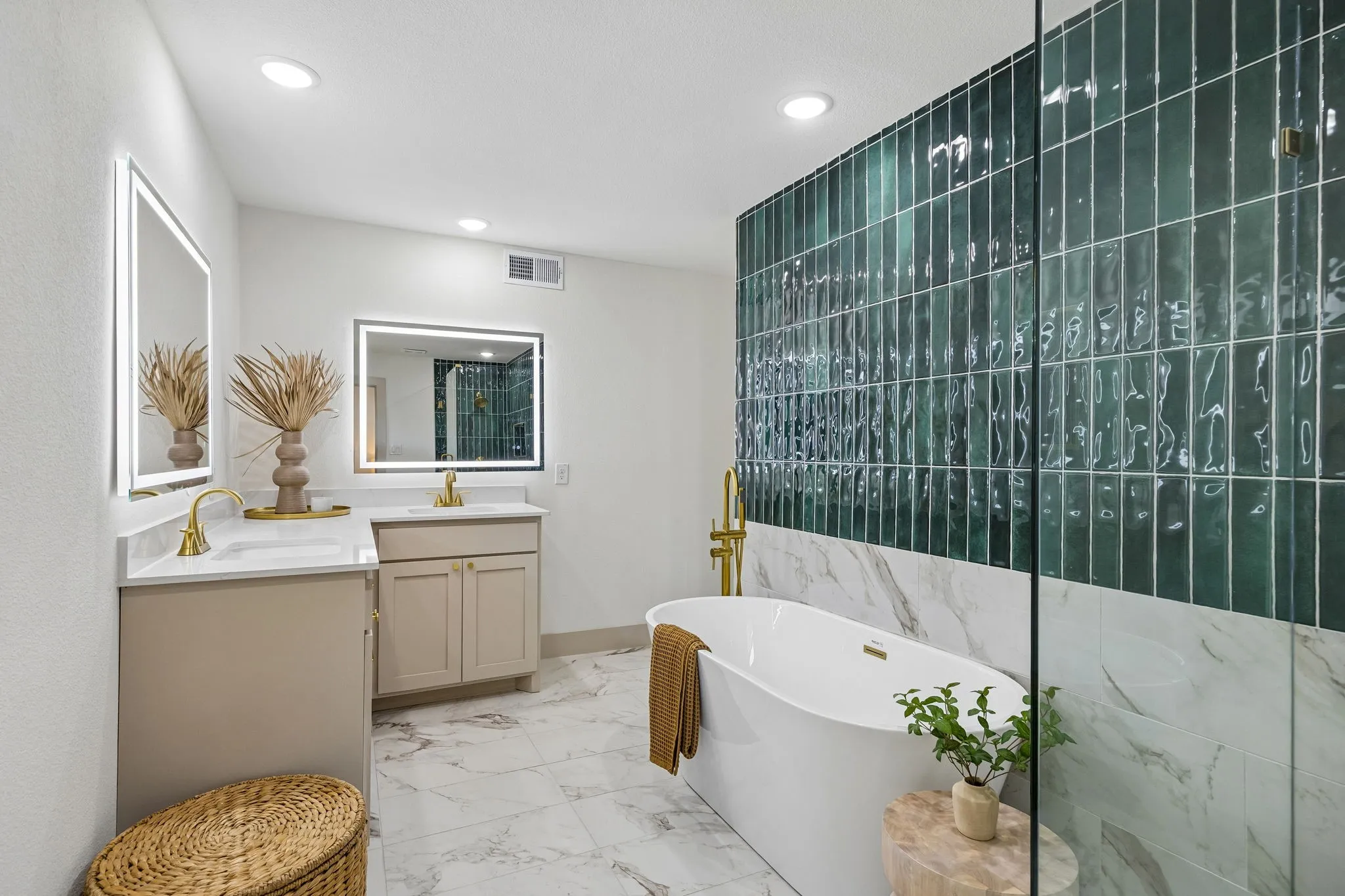 Dual vanities with integrated lighting mirrors