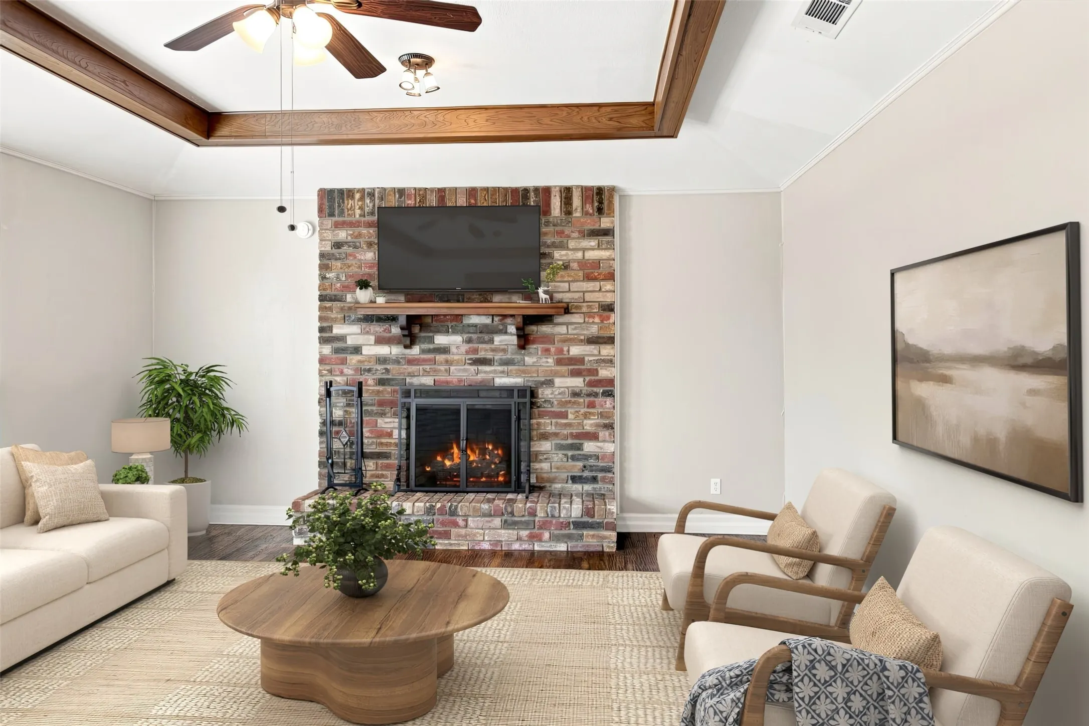 Virtually staged family room.
