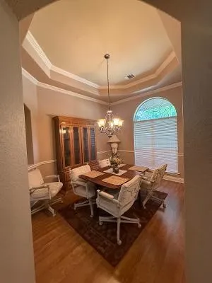 Formal Dining Area with beautiful ceilings.