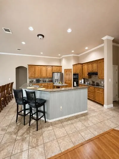Lots of lighting in kitchen area