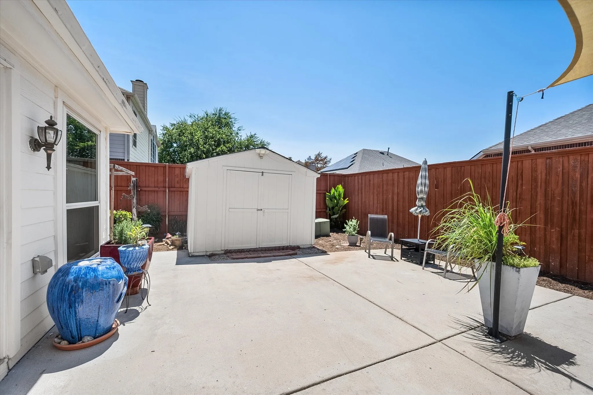 The storage shed offers additional storage space!