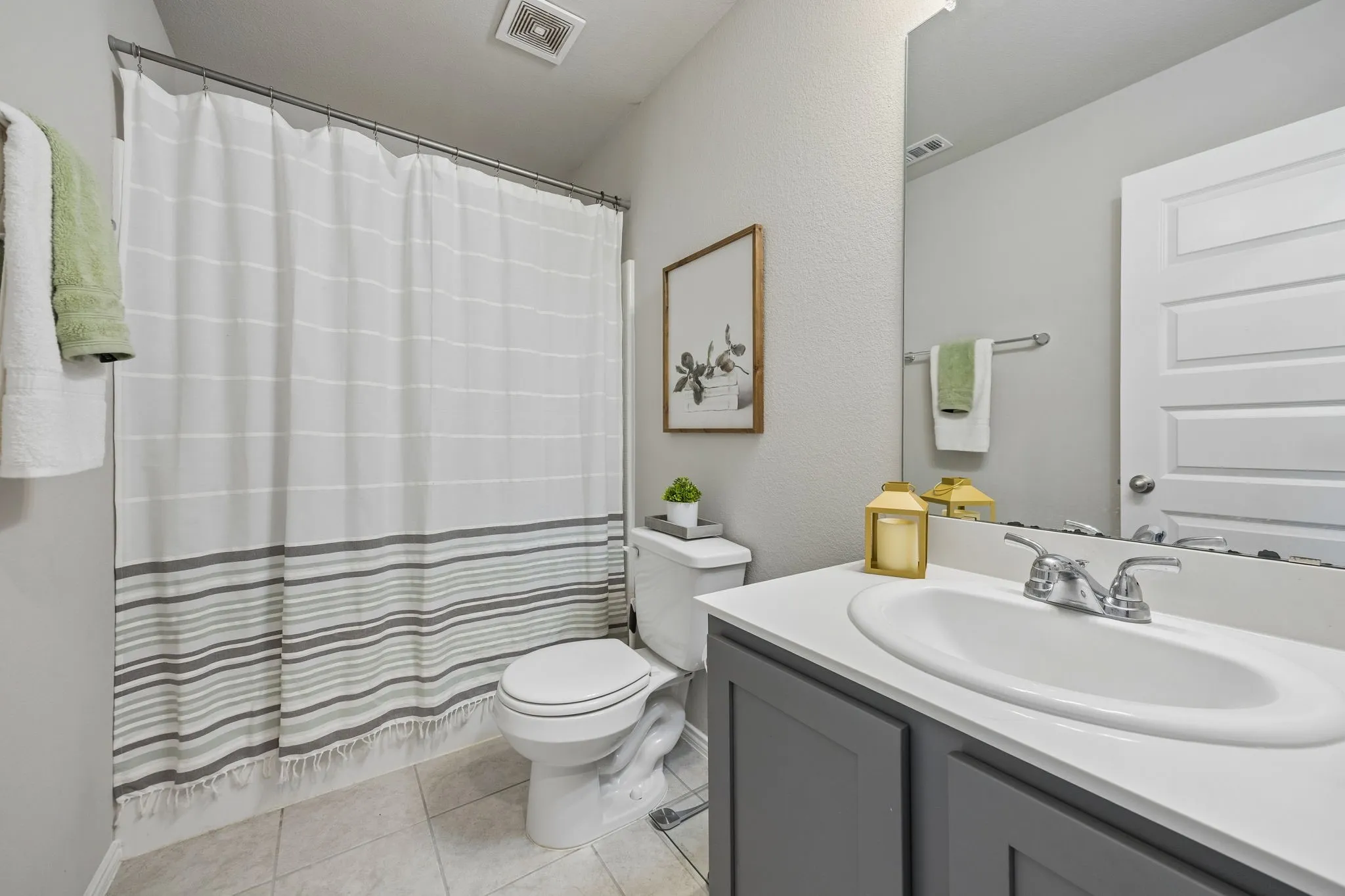 Full bathroom located upstairsFull upstairs bath serves the secondary bedrooms and game room.
