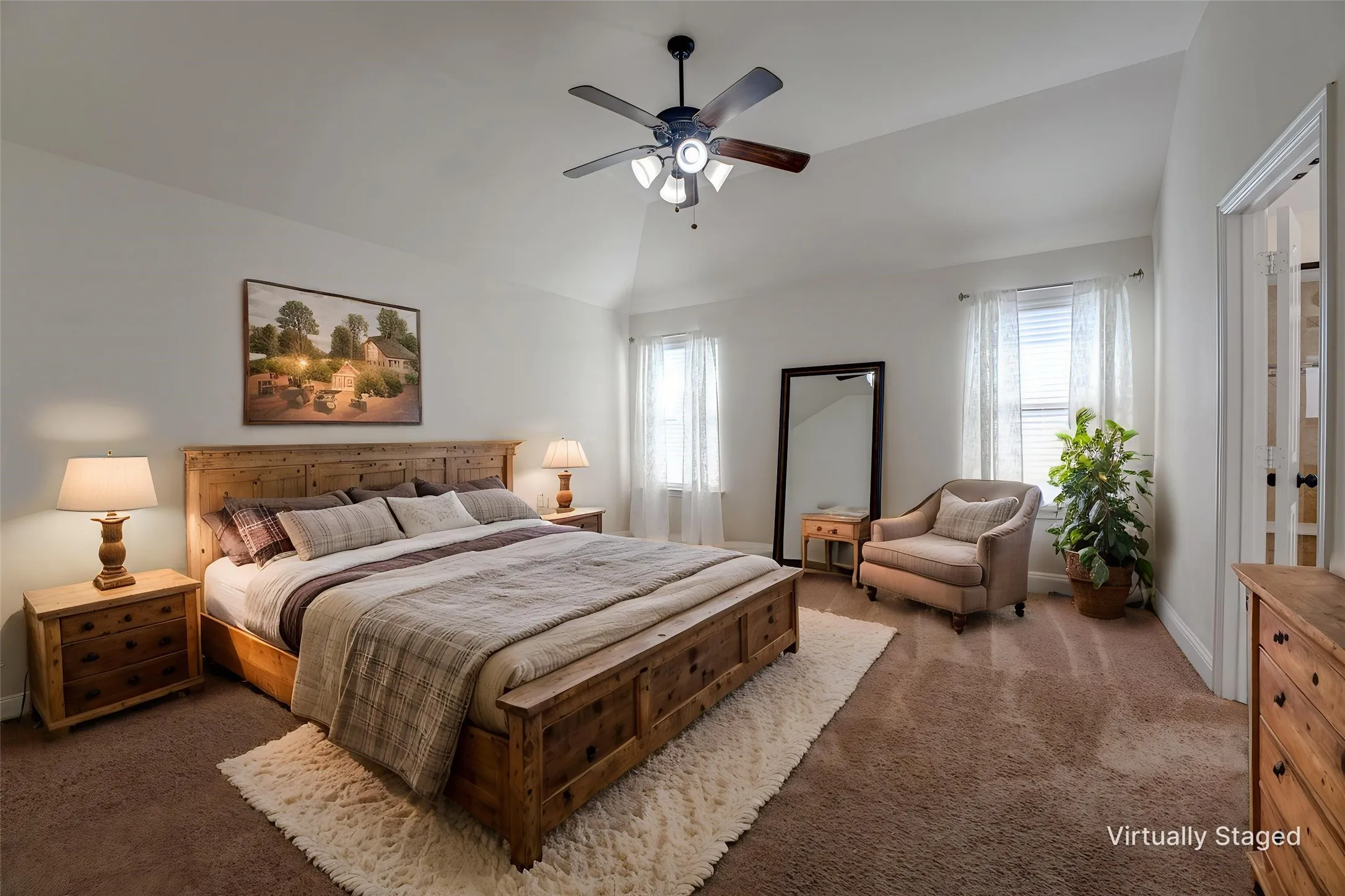 Virtually staged primary bedroom.