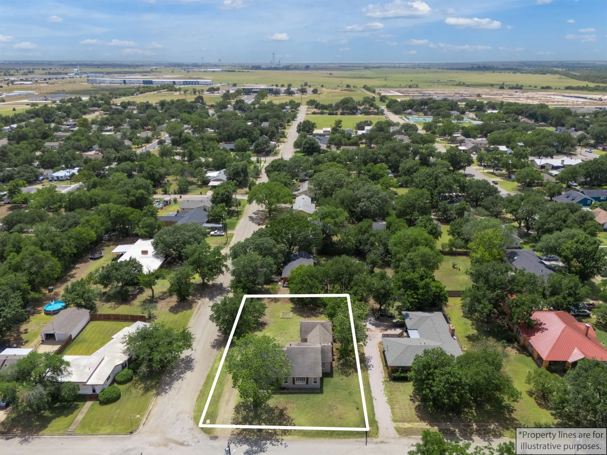 aerial view of corner lot location