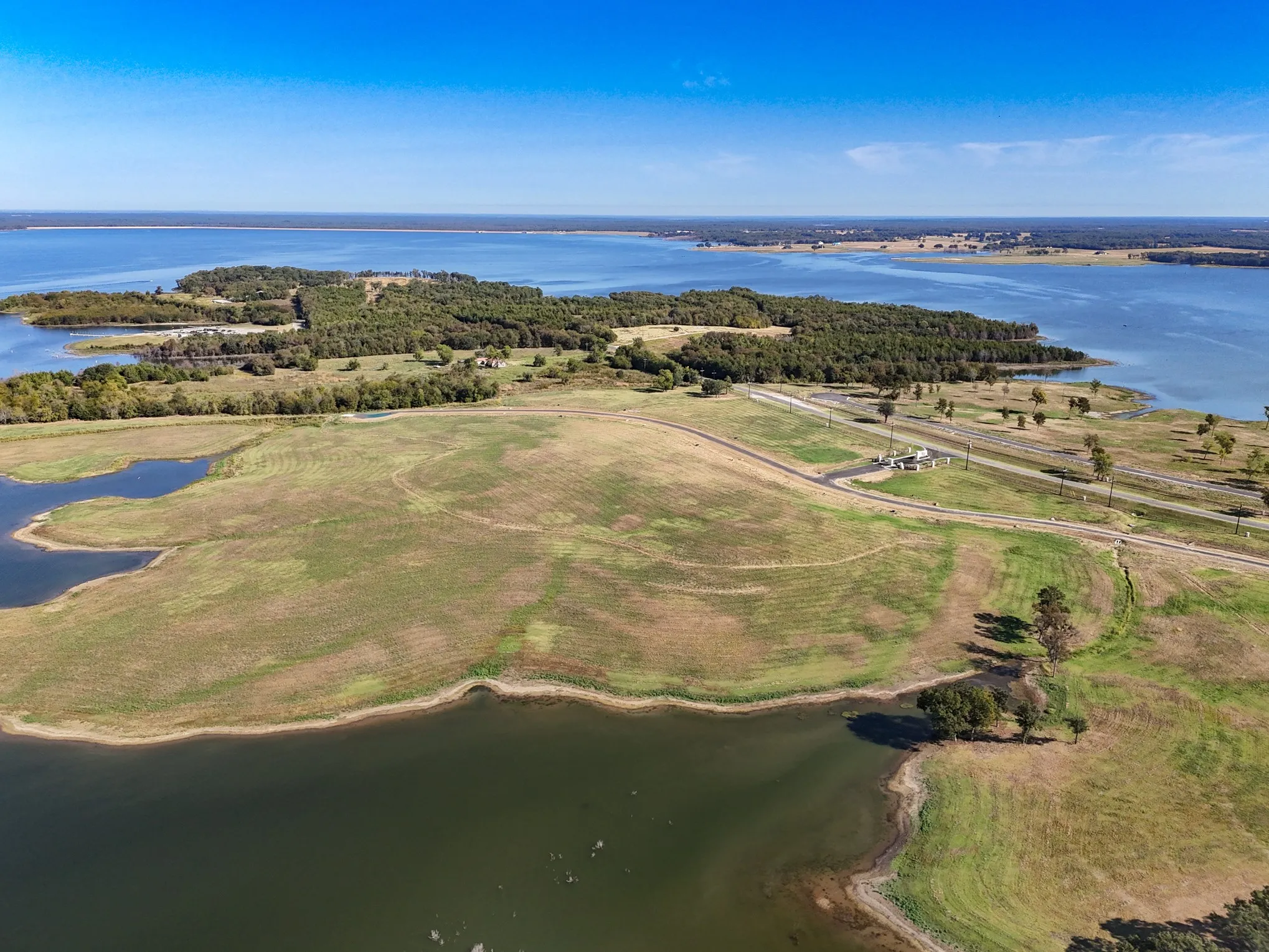 Bird's eye view of a nearby body of water