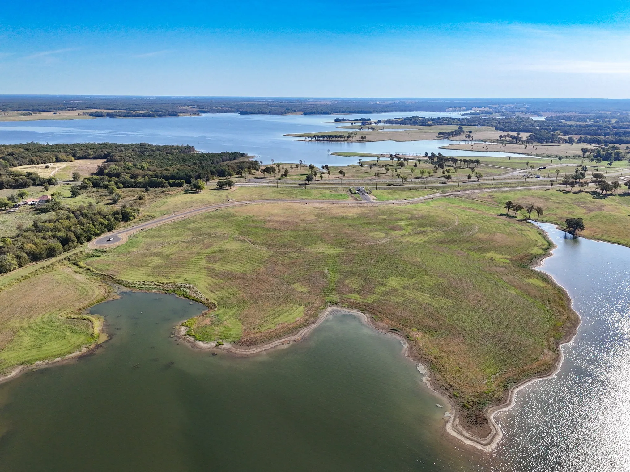 Aerial view of a nearby body of water