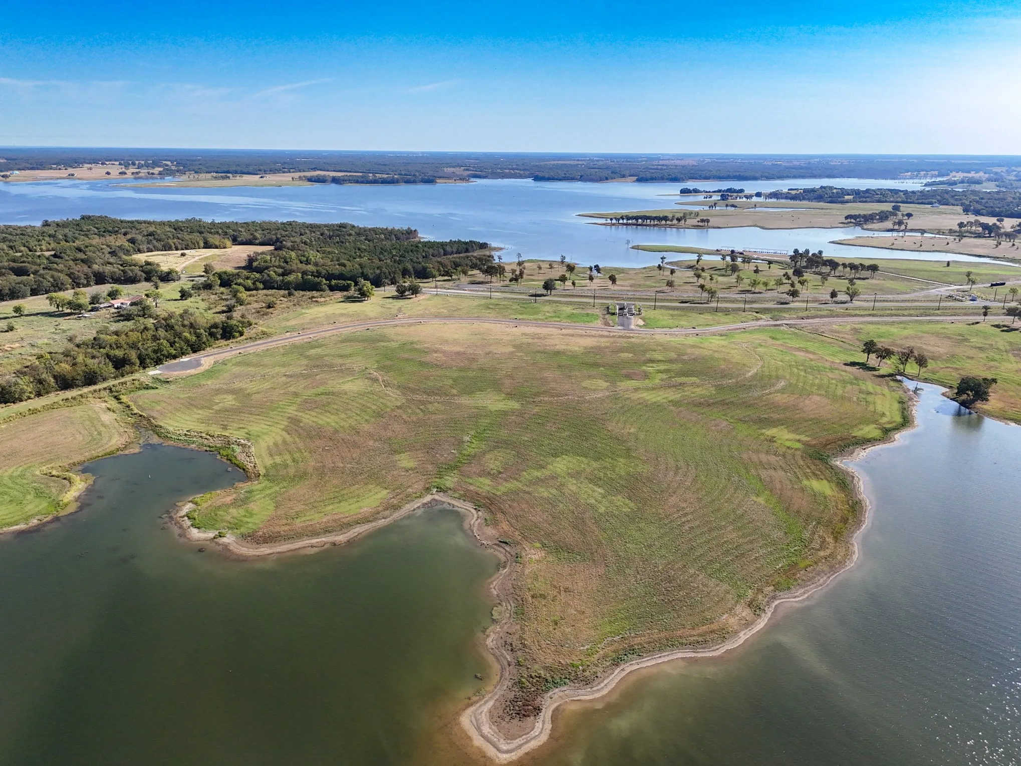 Aerial view of a nearby body of water