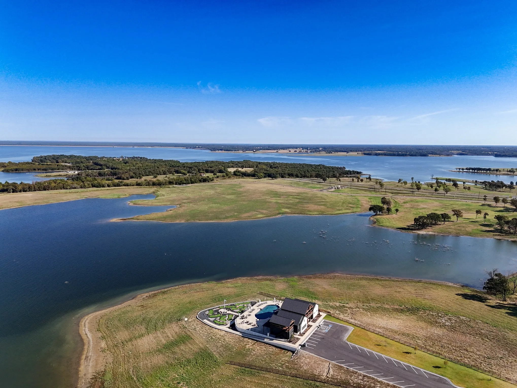 Bird's eye view of a nearby body of water