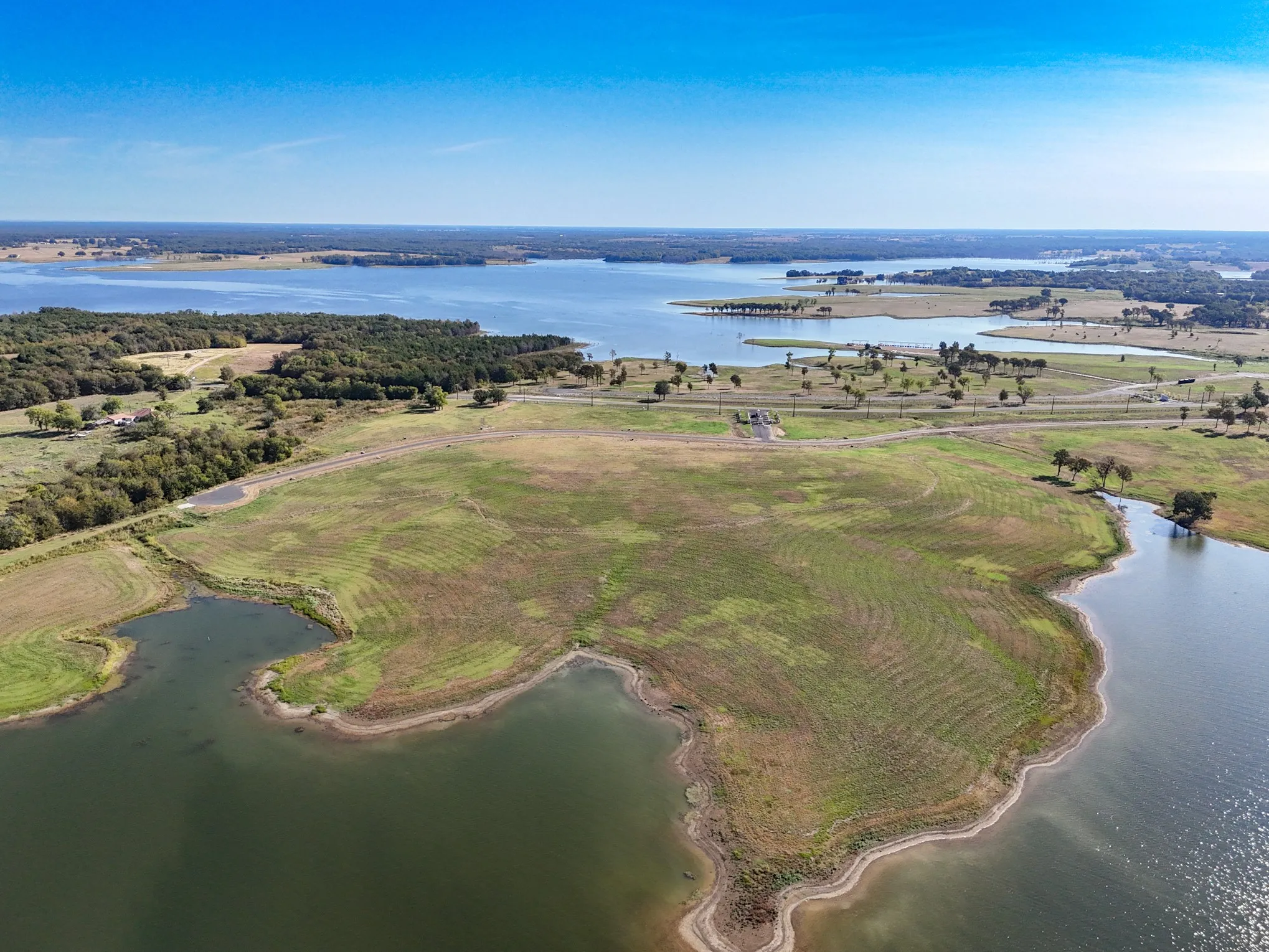 Aerial view of a nearby body of water